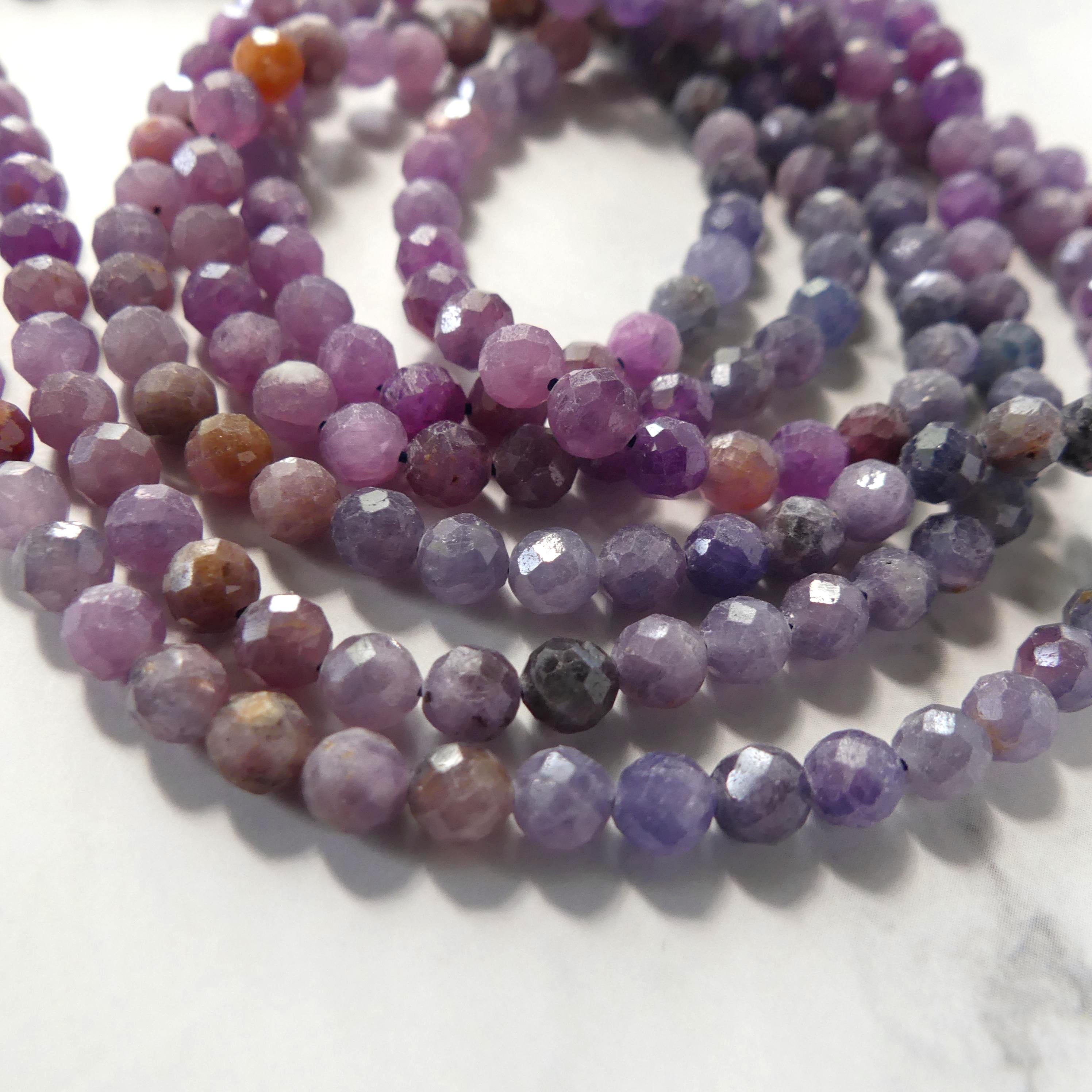 4mm AAA Ruby Sapphire Faceted Beads Sri Lanka Sapphire Genuine Small Beads 15" Gemstone Beads for Jewelry Making September Birthstone