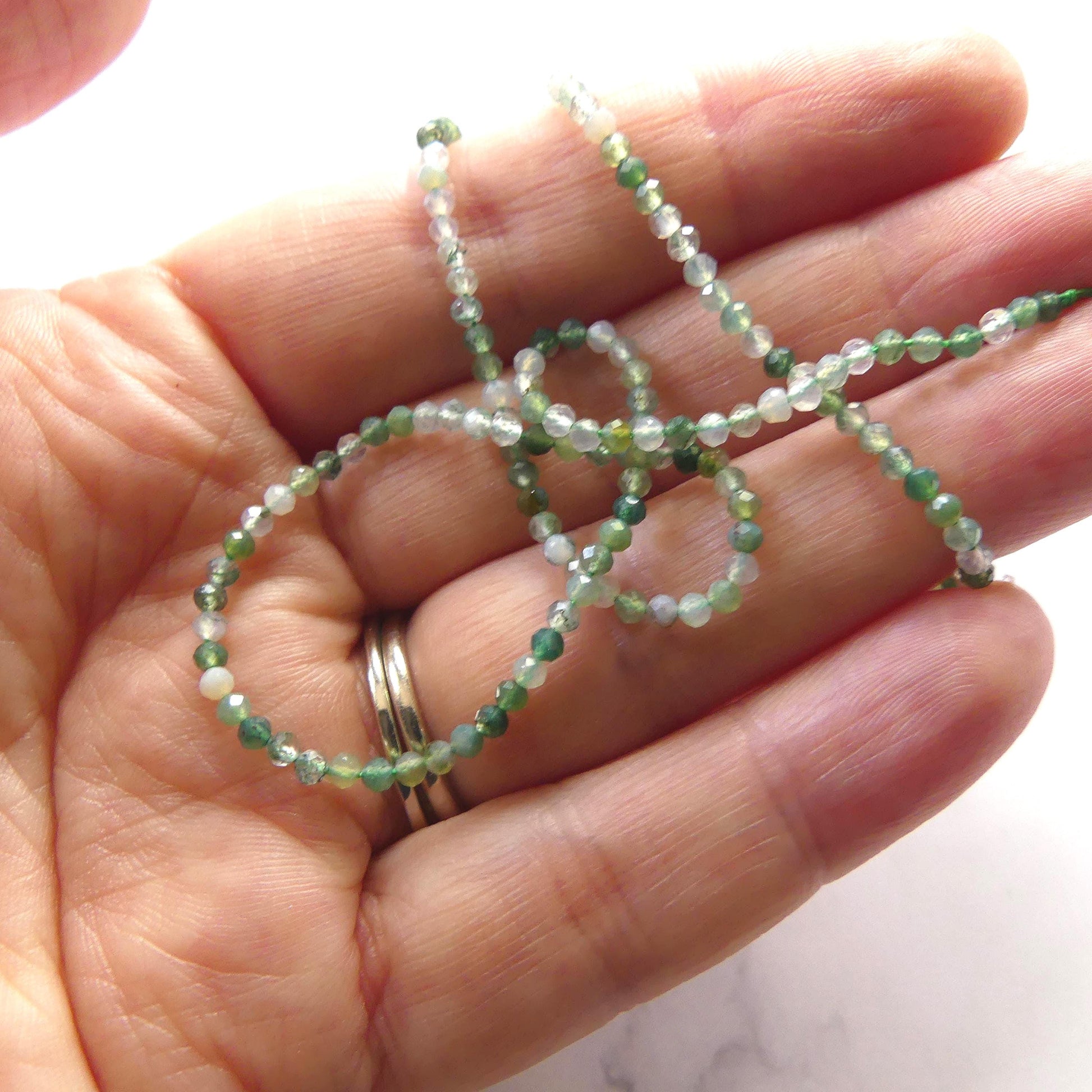 2mm Moss Agate Micro Faceted Beads Genuine Agate Green Beads 15.5" Sparkly Gemstone Beads for Jewelry Making
