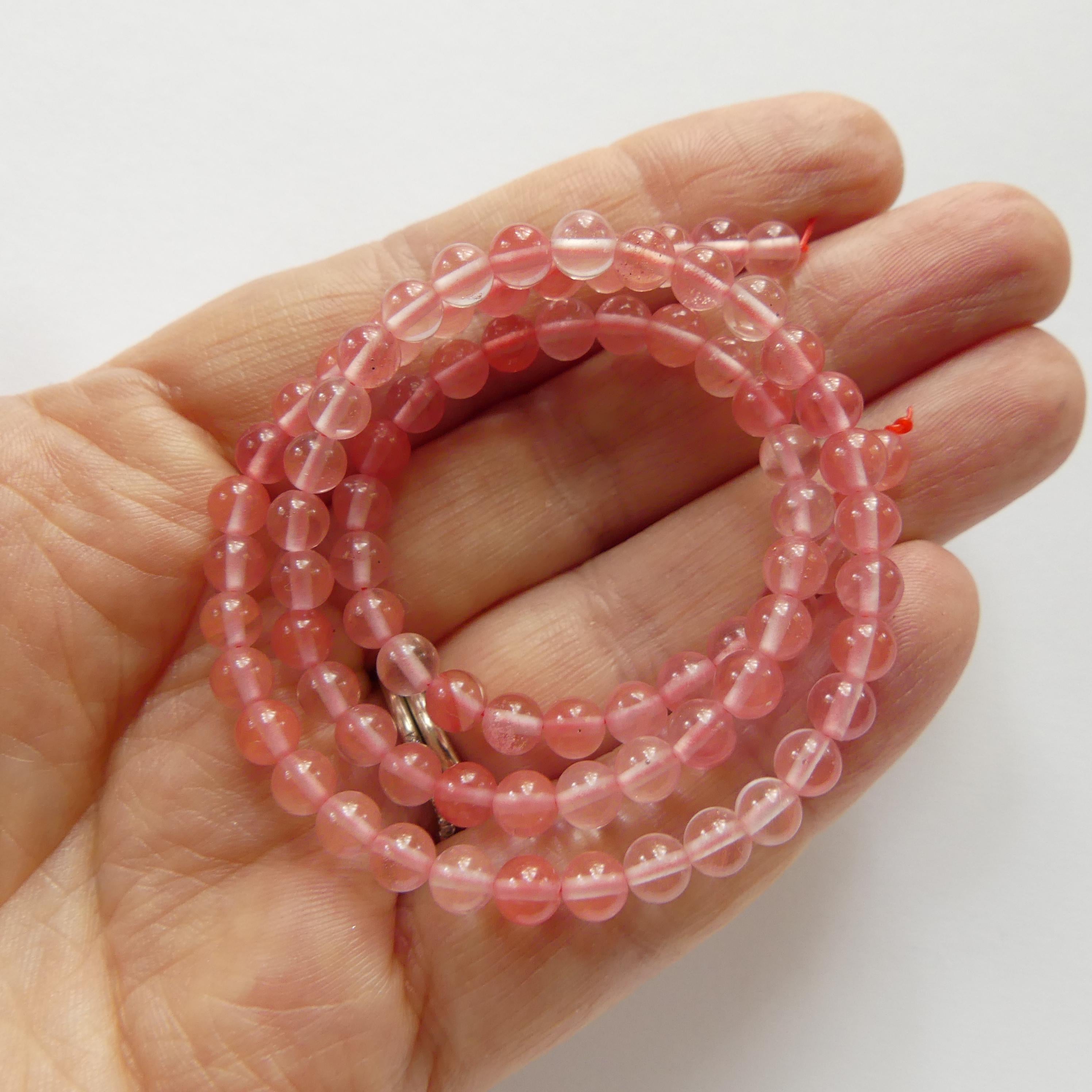 4mm Watermelon Quartz Beads Smooth 15" Cherry Quartz Genuine Gemstone Beads for Jewelry Making Beading Craft Gift Beads