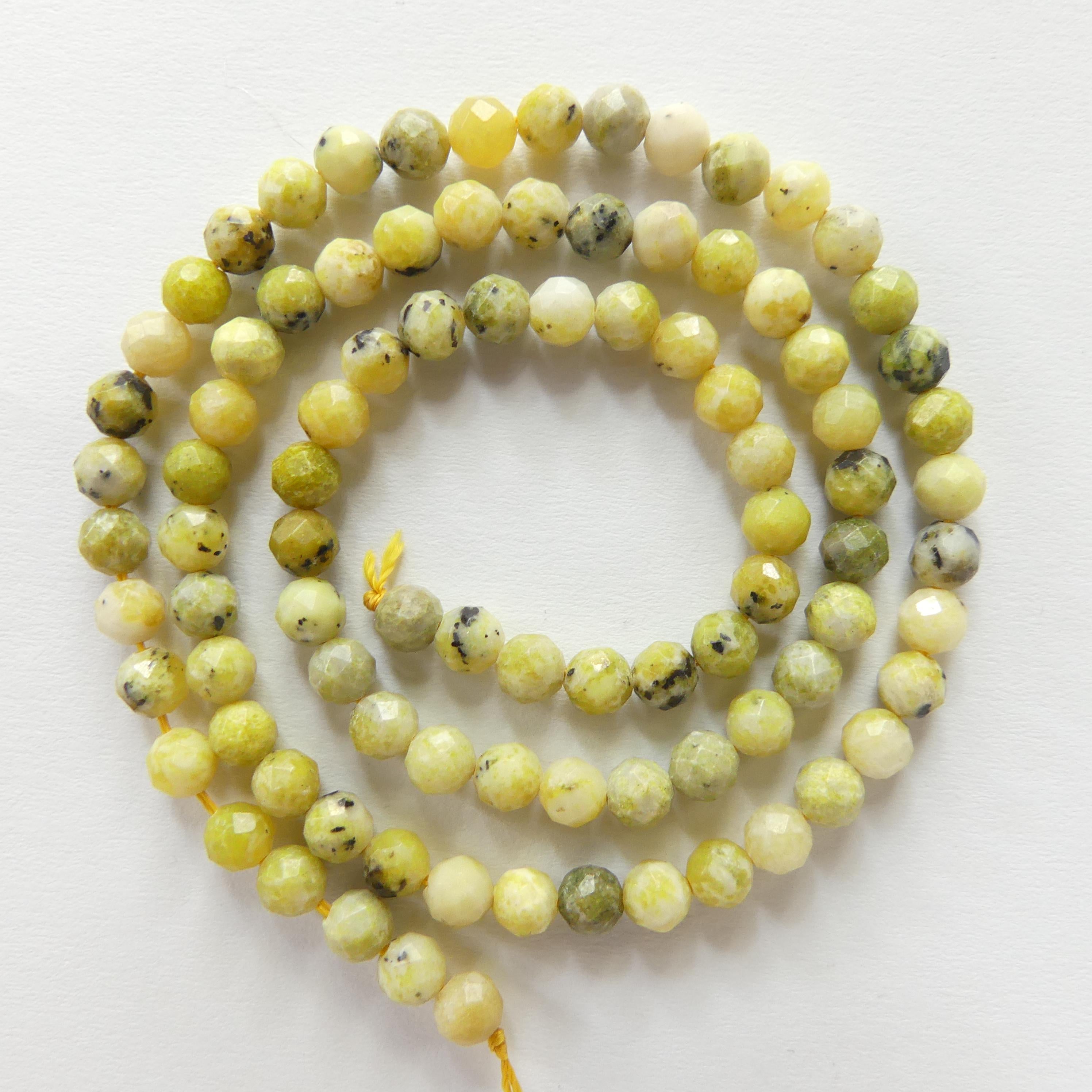 4mm Yellow Serpentine Beads Lizardite Micro Faceted 15" Yellow Genuine Gemstone Beads for Jewelry Making Beading Craft Gift