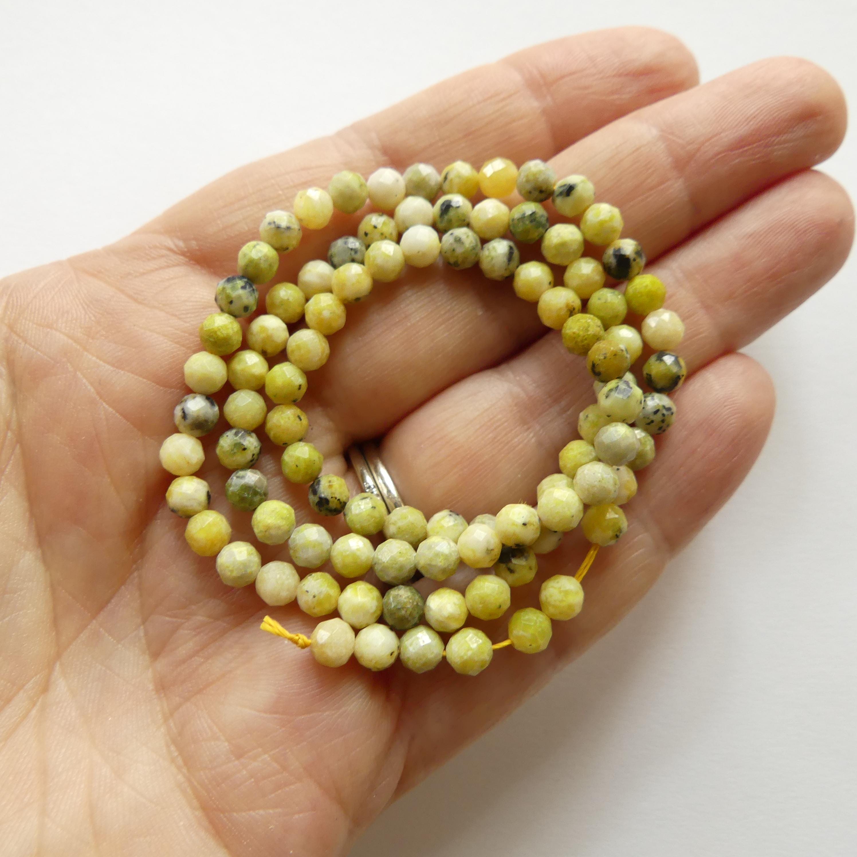 4mm Yellow Serpentine Beads Lizardite Micro Faceted 15" Yellow Genuine Gemstone Beads for Jewelry Making Beading Craft Gift