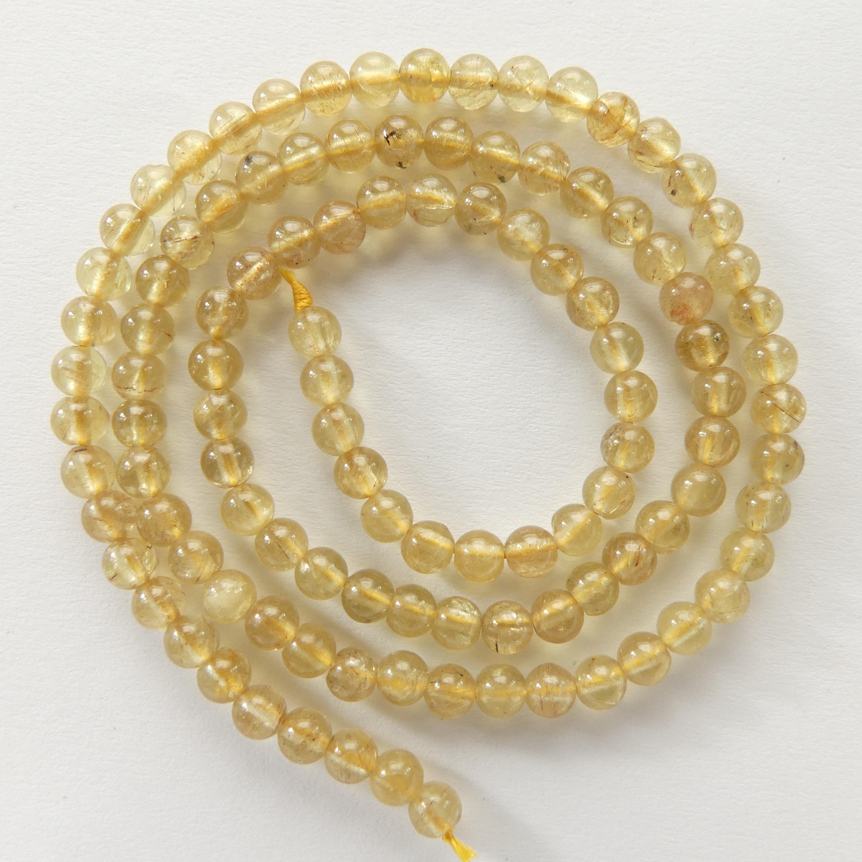 4mm Yellow Apatite Smooth Beads 15" Genuine Gemstone Beads for Jewelry Making Beading Craft Gift Beads