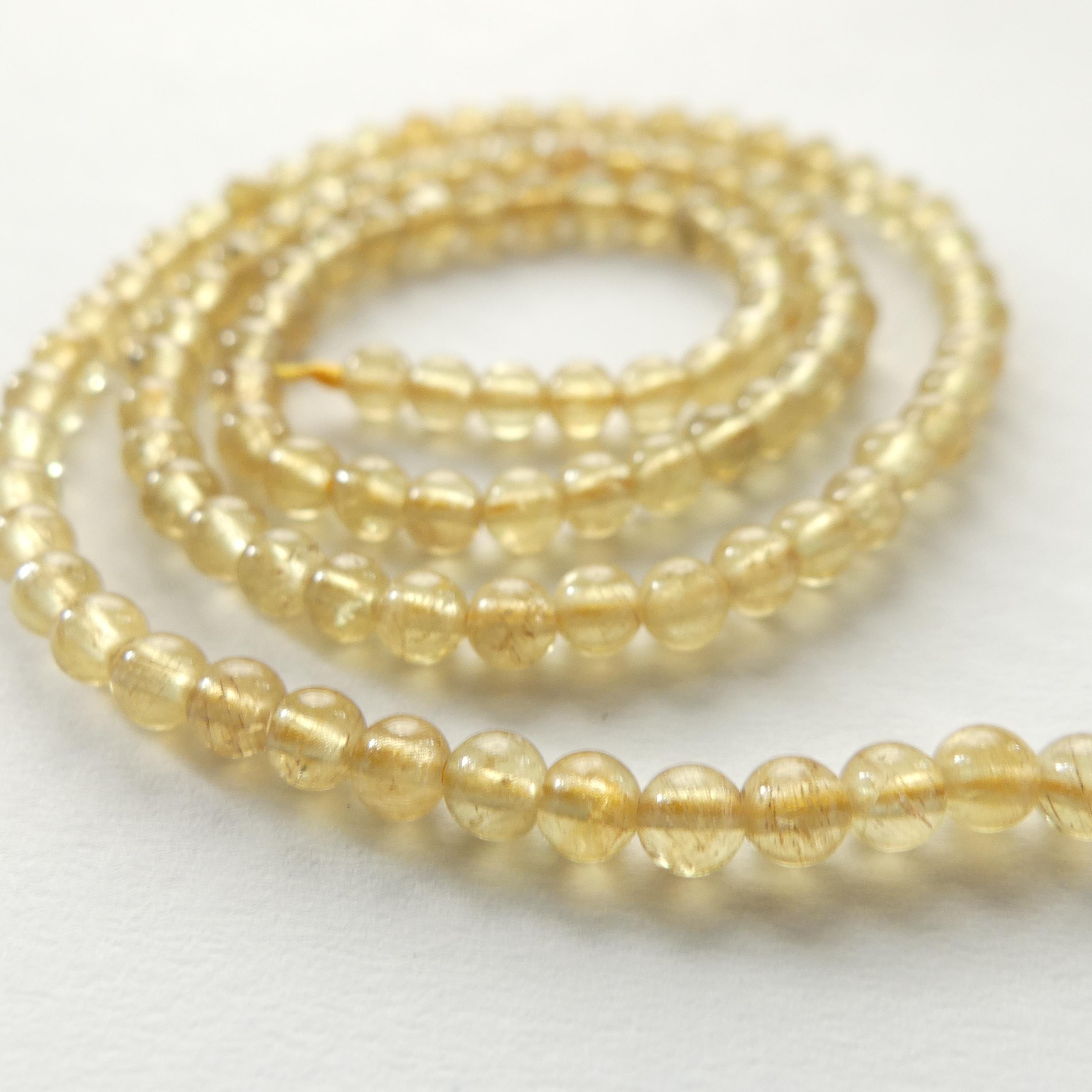 4mm Yellow Apatite Smooth Beads 15" Genuine Gemstone Beads for Jewelry Making Beading Craft Gift Beads