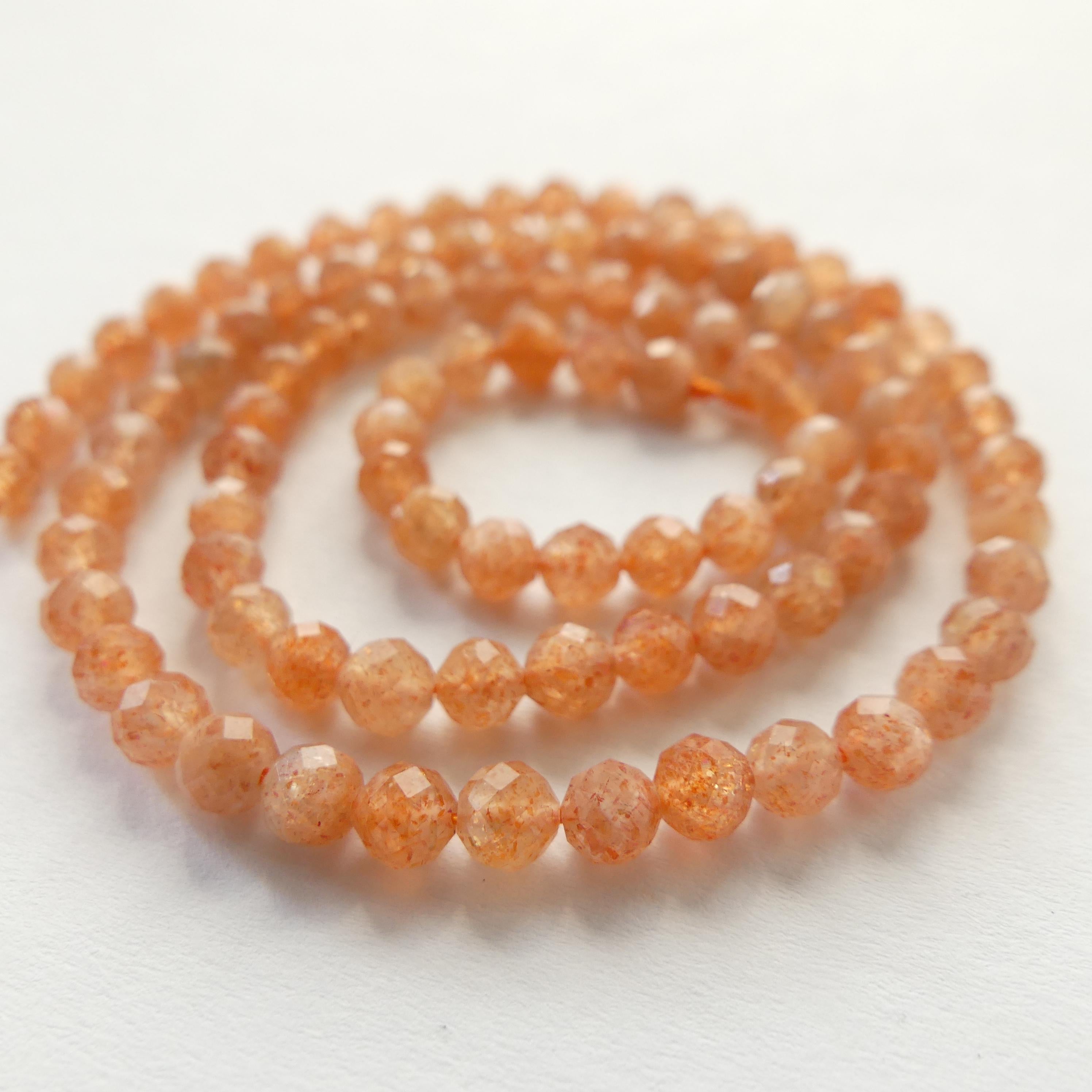 4mm Natural AAA Sunstone Faceted Beads 15" Orange Genuine Gemstone Beads for Jewelry Making Beading Craft Gift Beads Self-Love Abundance