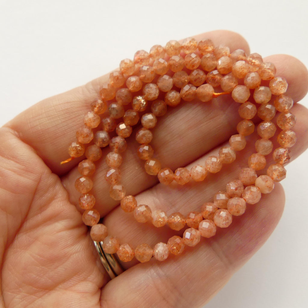 4mm Natural AAA Sunstone Faceted Beads 15" Orange Genuine Gemstone Beads for Jewelry Making Beading Craft Gift Beads Self-Love Abundance