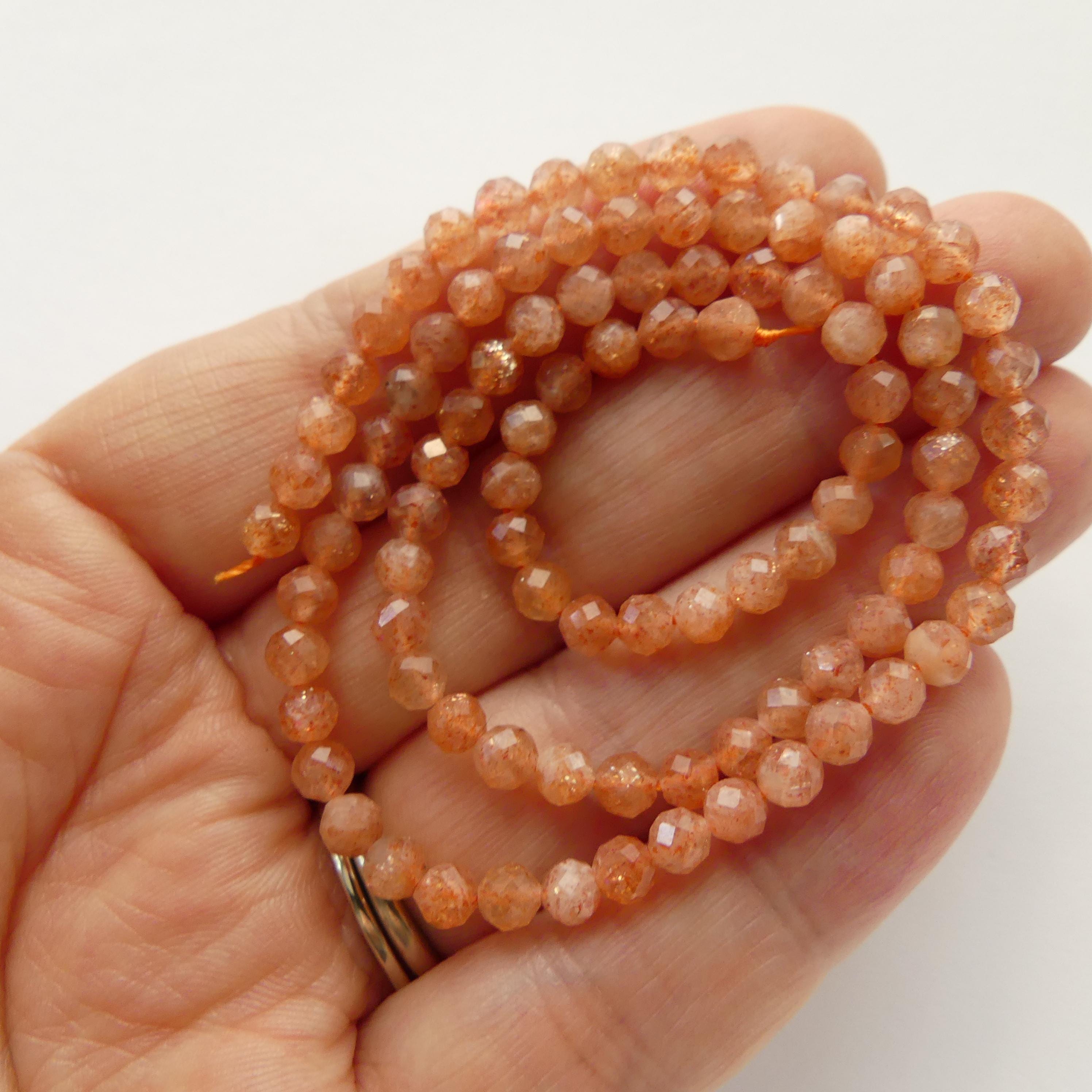 4mm Natural AAA Sunstone Faceted Beads 15" Orange Genuine Gemstone Beads for Jewelry Making Beading Craft Gift Beads Self-Love Abundance