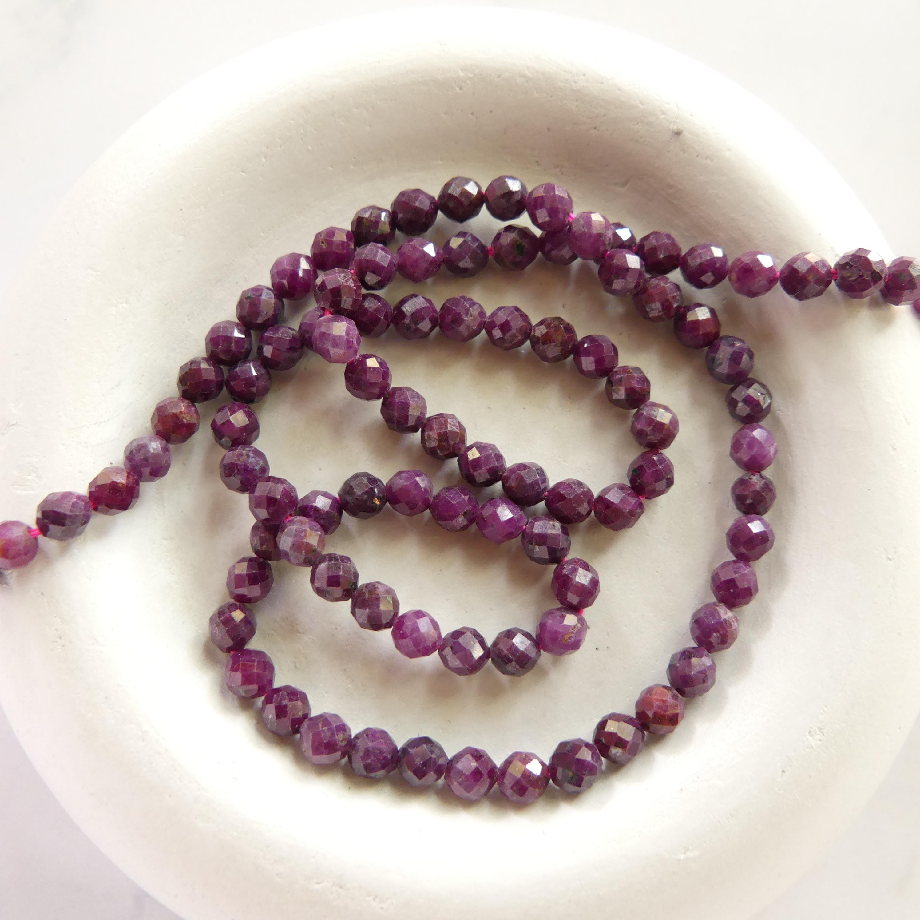 4mm Ruby Beads Micro Faceted Beads 15" Natural Crystal Beads Dark Pink Ruby Gemstone Beads Beading Crafter Gift July Birthstone DIY Jewelry