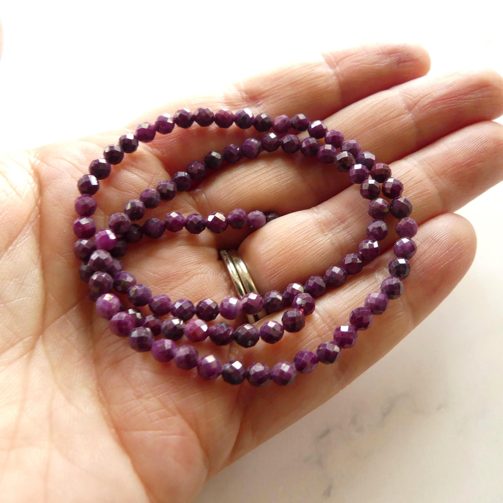 4mm Ruby Beads Micro Faceted Beads 15" Natural Crystal Beads Dark Pink Ruby Gemstone Beads Beading Crafter Gift July Birthstone DIY Jewelry