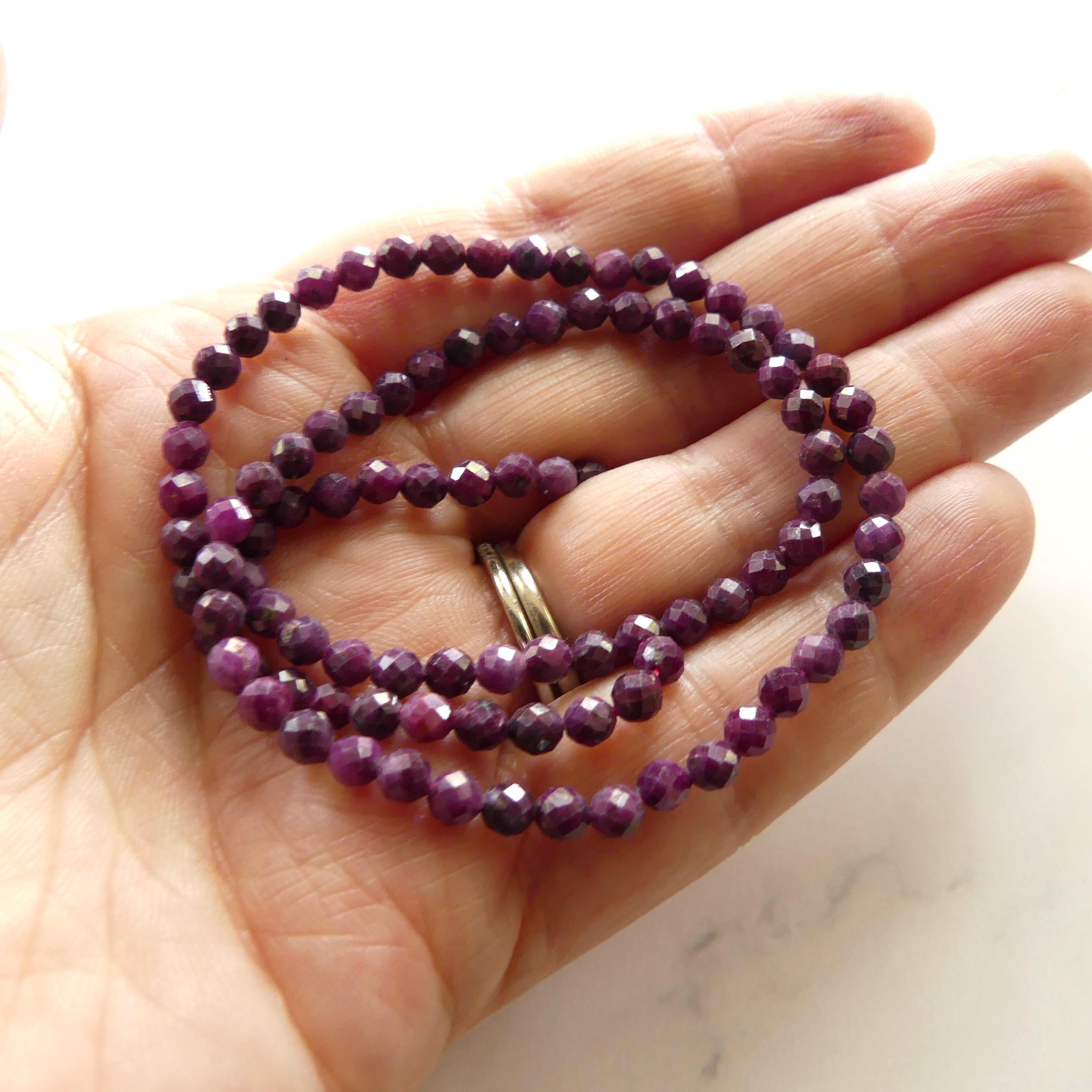 4mm Ruby Beads Micro Faceted Beads 15" Natural Crystal Beads Dark Pink Ruby Gemstone Beads Beading Crafter Gift July Birthstone DIY Jewelry