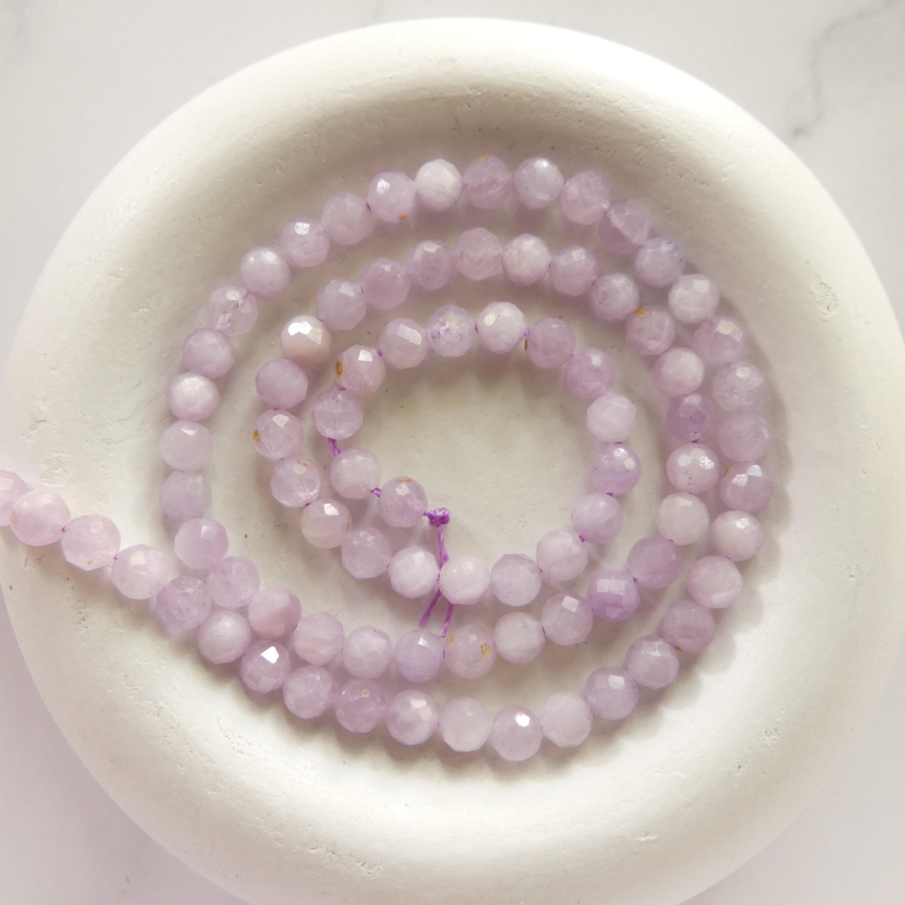 4mm Kunzite Beads Faceted Genuine Lilac Kunzite Beads 15" Sparkly Lilac Gemstone Beads Natural Crystal for Jewelry Making DIW Jewelry Making