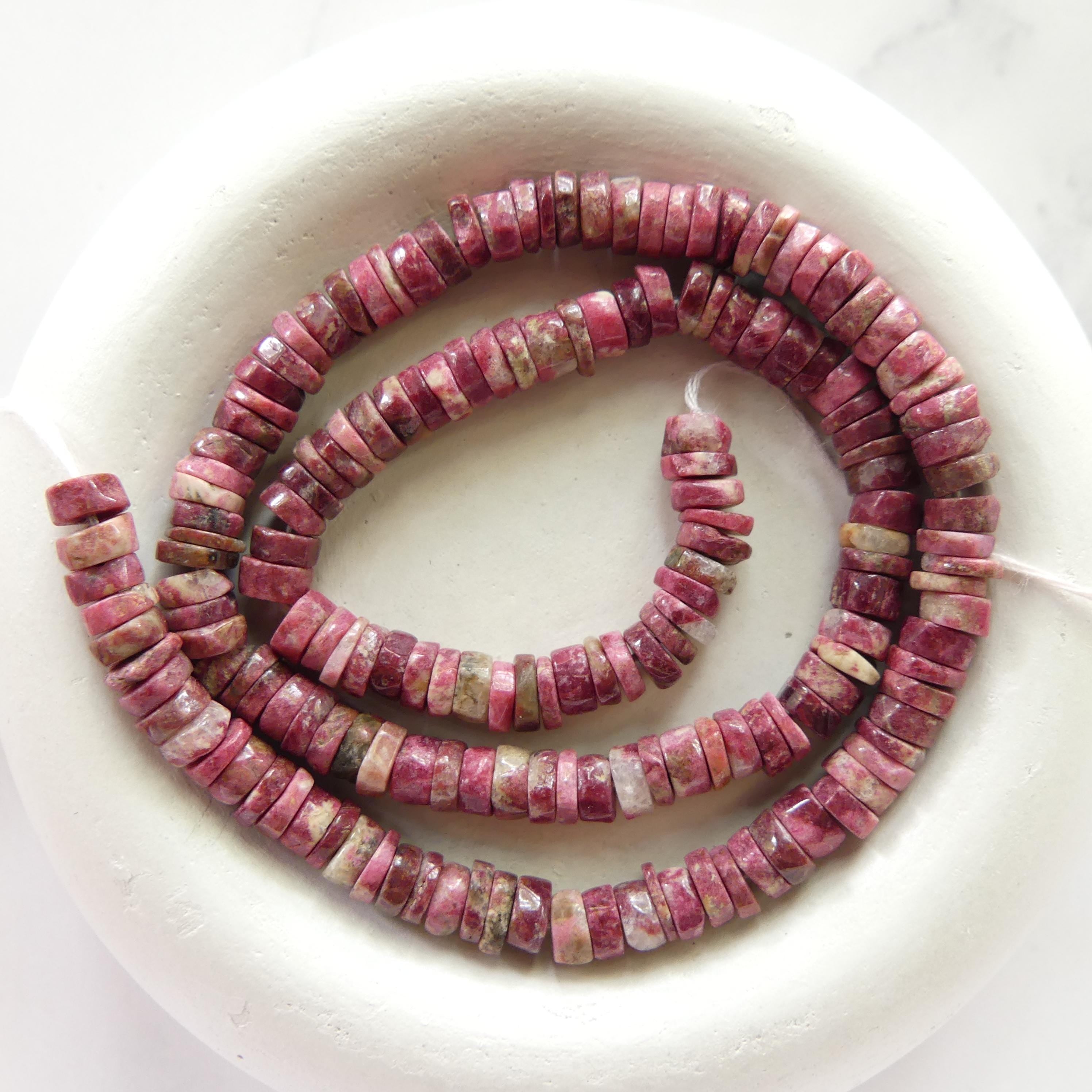 5mm AAA Norwegian Thulite Beads Heishe Pink Gemstone Beads Red Tyre Thulite Beads 13" Crafter Gift for Jewelry Making Beading