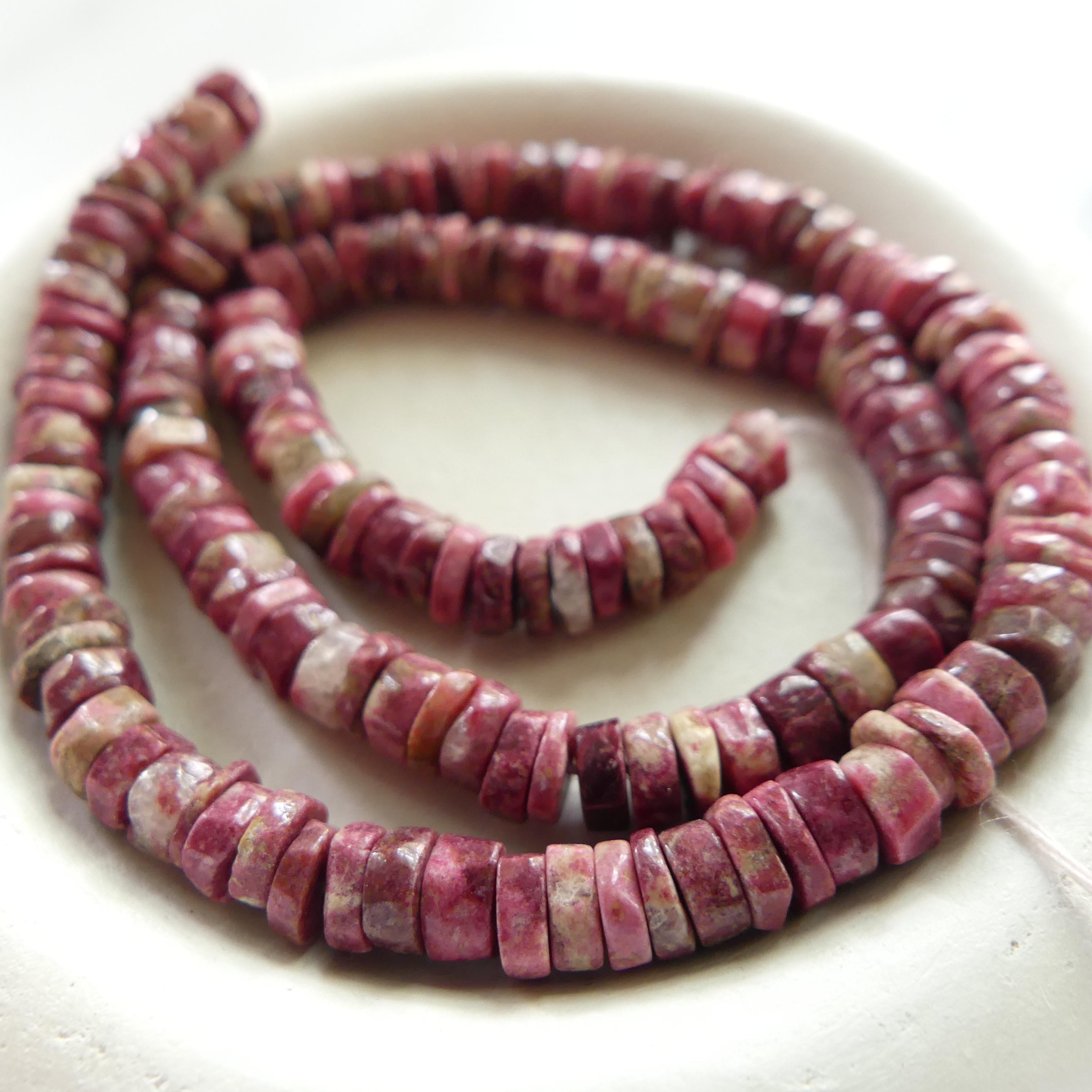 5mm AAA Norwegian Thulite Beads Heishe Pink Gemstone Beads Red Tyre Thulite Beads 13" Crafter Gift for Jewelry Making Beading