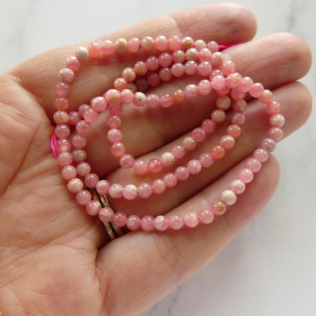 3mm Natural Rhodochrosite Beads Smooth 15" Nude Pink Genuine Gemstone Beads Jewelry Making Beading Craft Gift Beads Self-Love Abundance