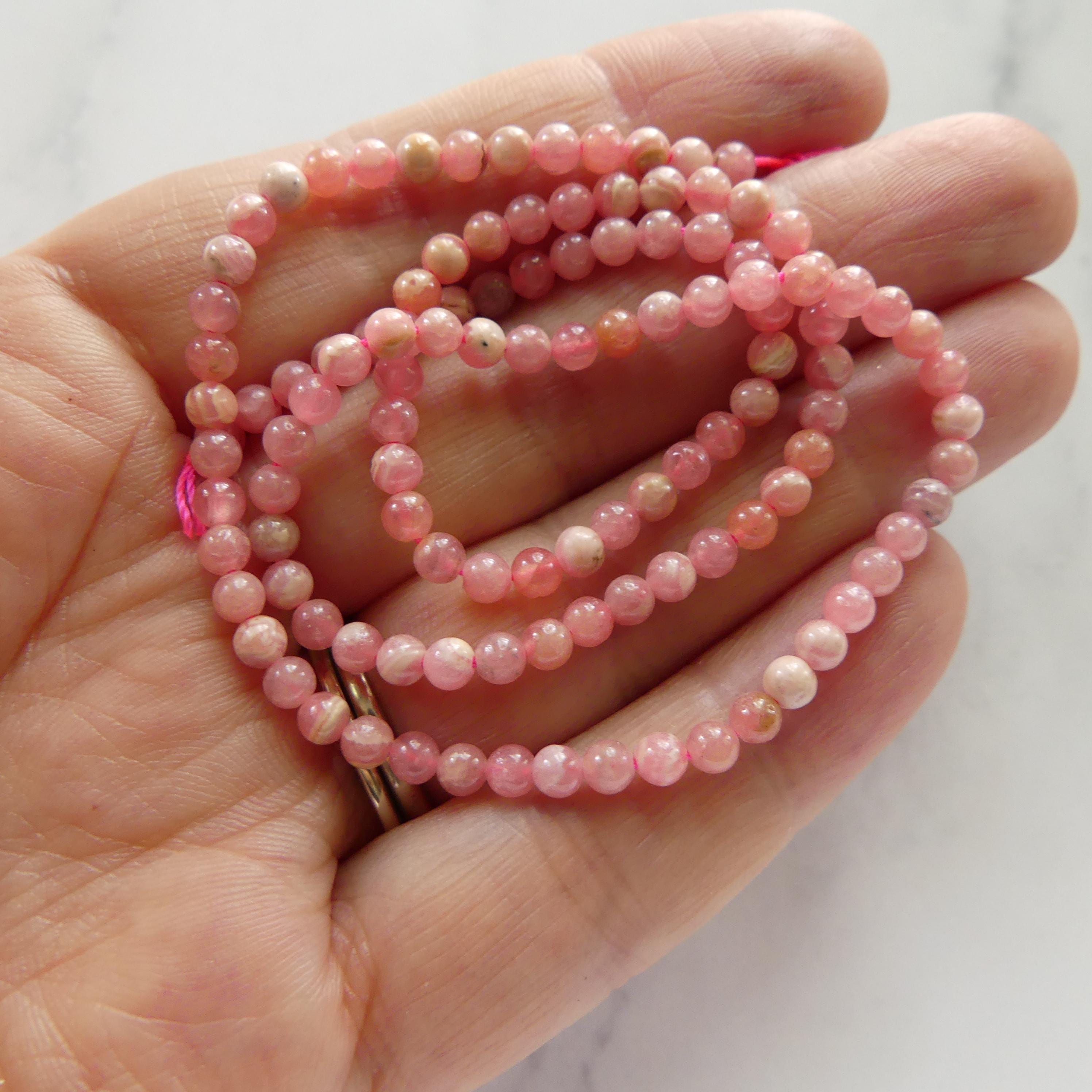 3mm Natural Rhodochrosite Beads Smooth 15" Nude Pink Genuine Gemstone Beads Jewelry Making Beading Craft Gift Beads Self-Love Abundance