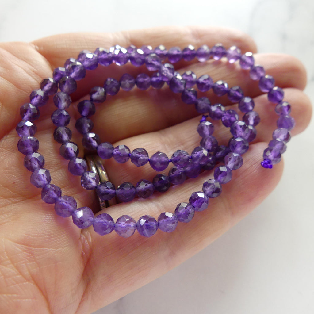 4mm AAA Amethyst Beads Faceted 15" Purple Natural Amethyst Gemstone Beads Crystal Beading Crafter Gift February Birthstone
