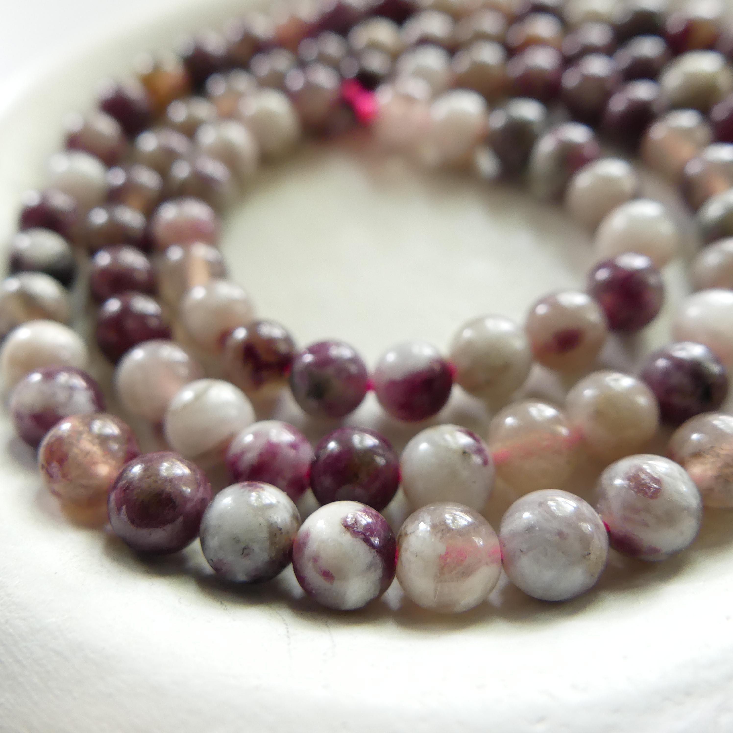 4mm Plum Blossom Tourmaline Beads Smooth Tourmaline 15" Purple Gemstone Beads for Jewelry Making Beading Gift October Birthstone