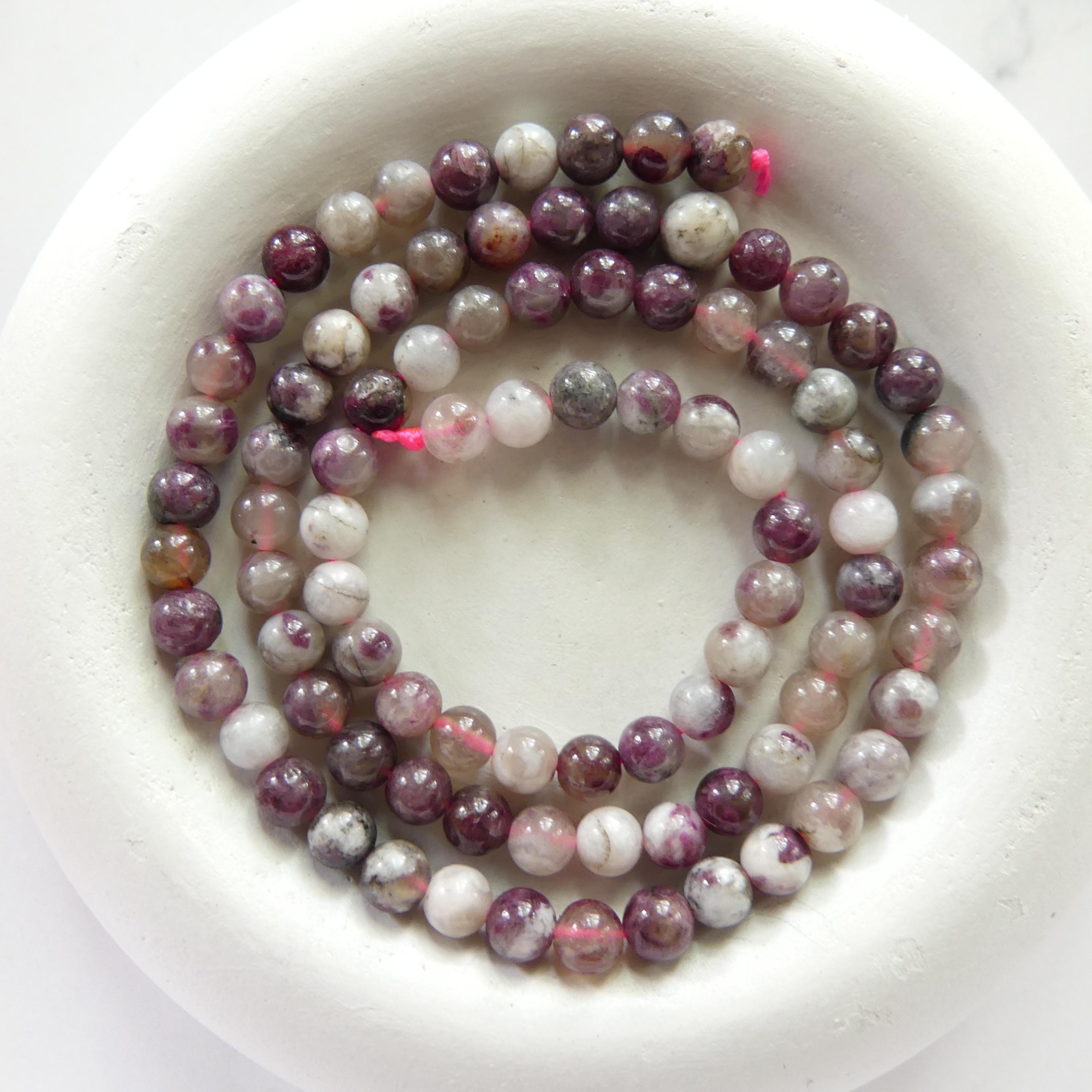 4mm Plum Blossom Tourmaline Beads Smooth Tourmaline 15" Purple Gemstone Beads for Jewelry Making Beading Gift October Birthstone