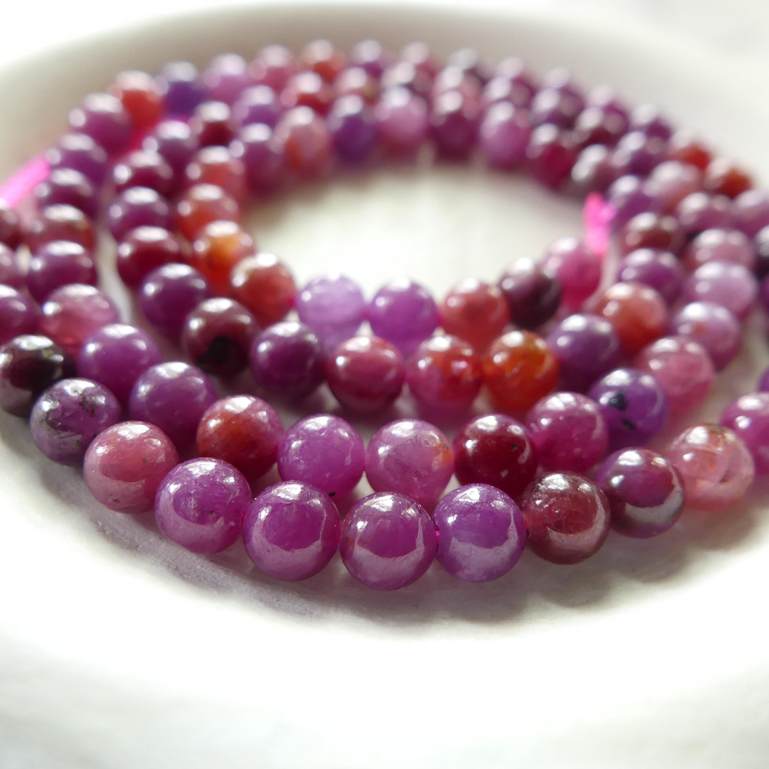 4mm AAA Ruby Beads Smooth 15" Natural Pink Ruby Purple Smooth Beads Gemstone Beads Crystal Beading Crafter Gift July Birthstone DIY Jewelry