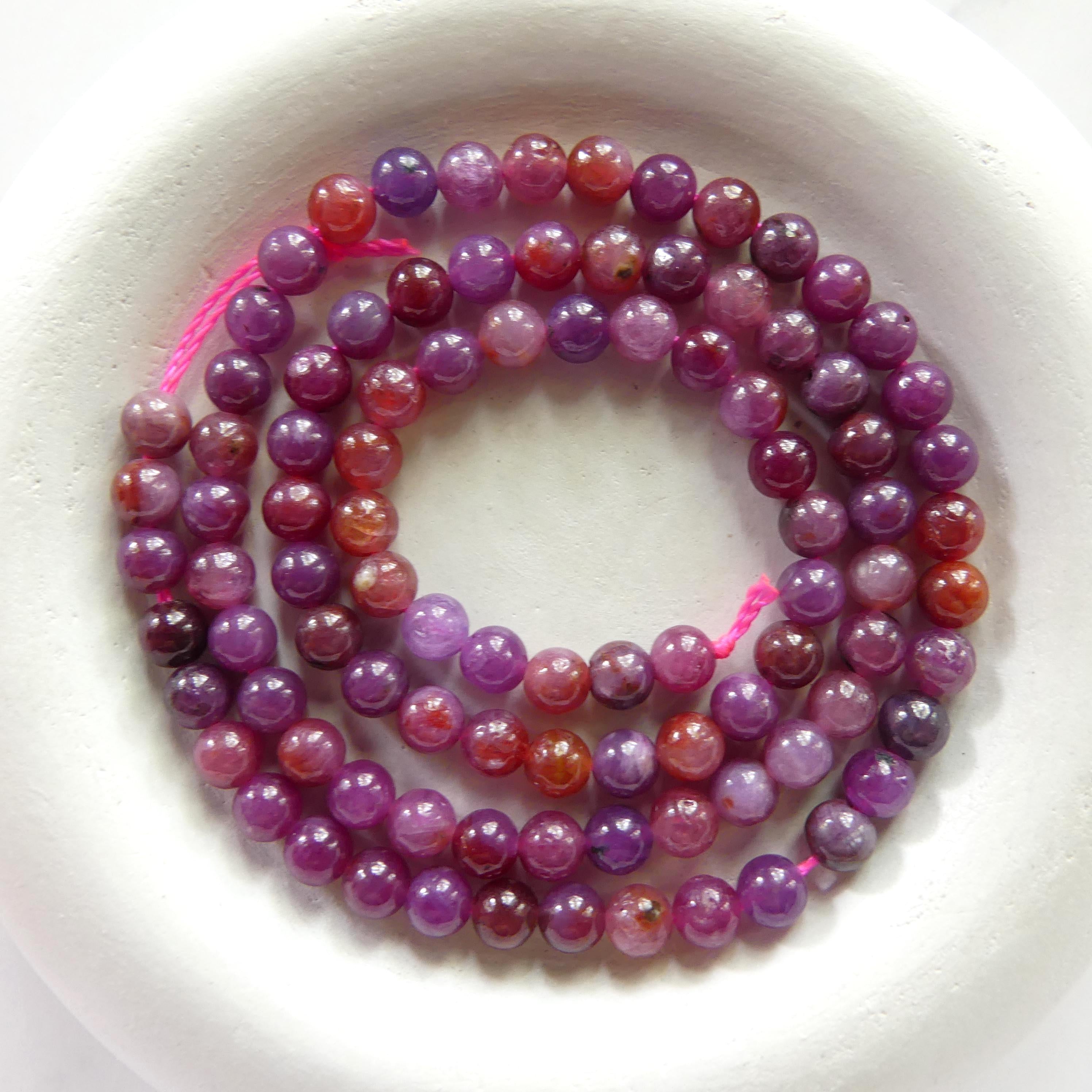 4mm AAA Ruby Beads Smooth 15" Natural Pink Ruby Purple Smooth Beads Gemstone Beads Crystal Beading Crafter Gift July Birthstone DIY Jewelry