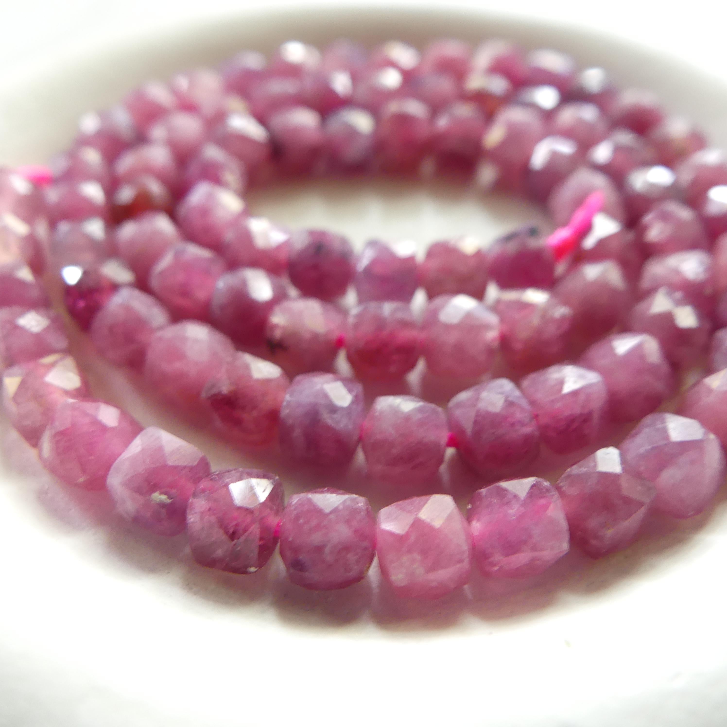 4mm Pink Tourmaline Cube Beads 15" Sparkly Gemstone Beads Pink Crystal for Jewelry Making Beading Gift October Birthstone
