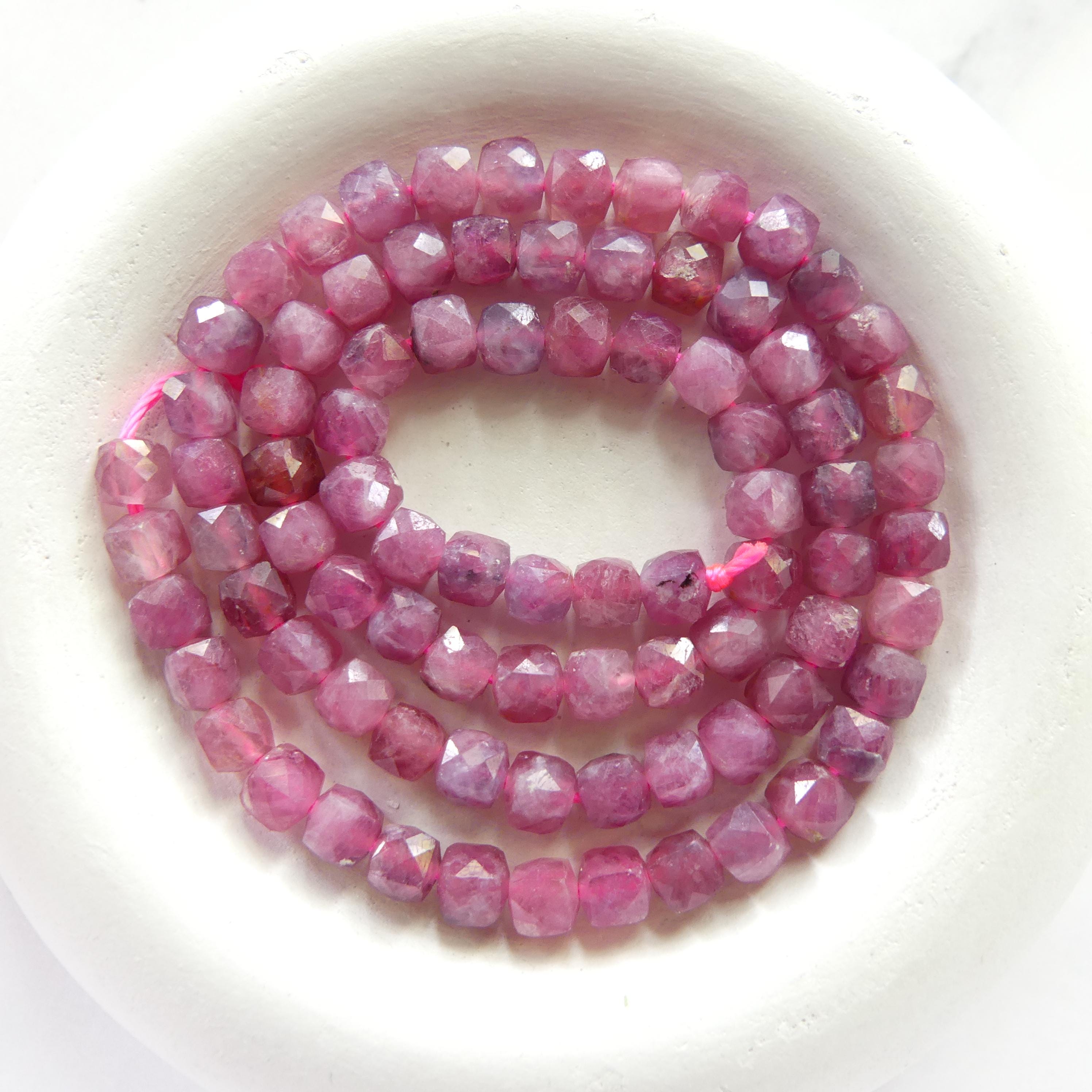 4mm Pink Tourmaline Cube Beads 15" Sparkly Gemstone Beads Pink Crystal for Jewelry Making Beading Gift October Birthstone