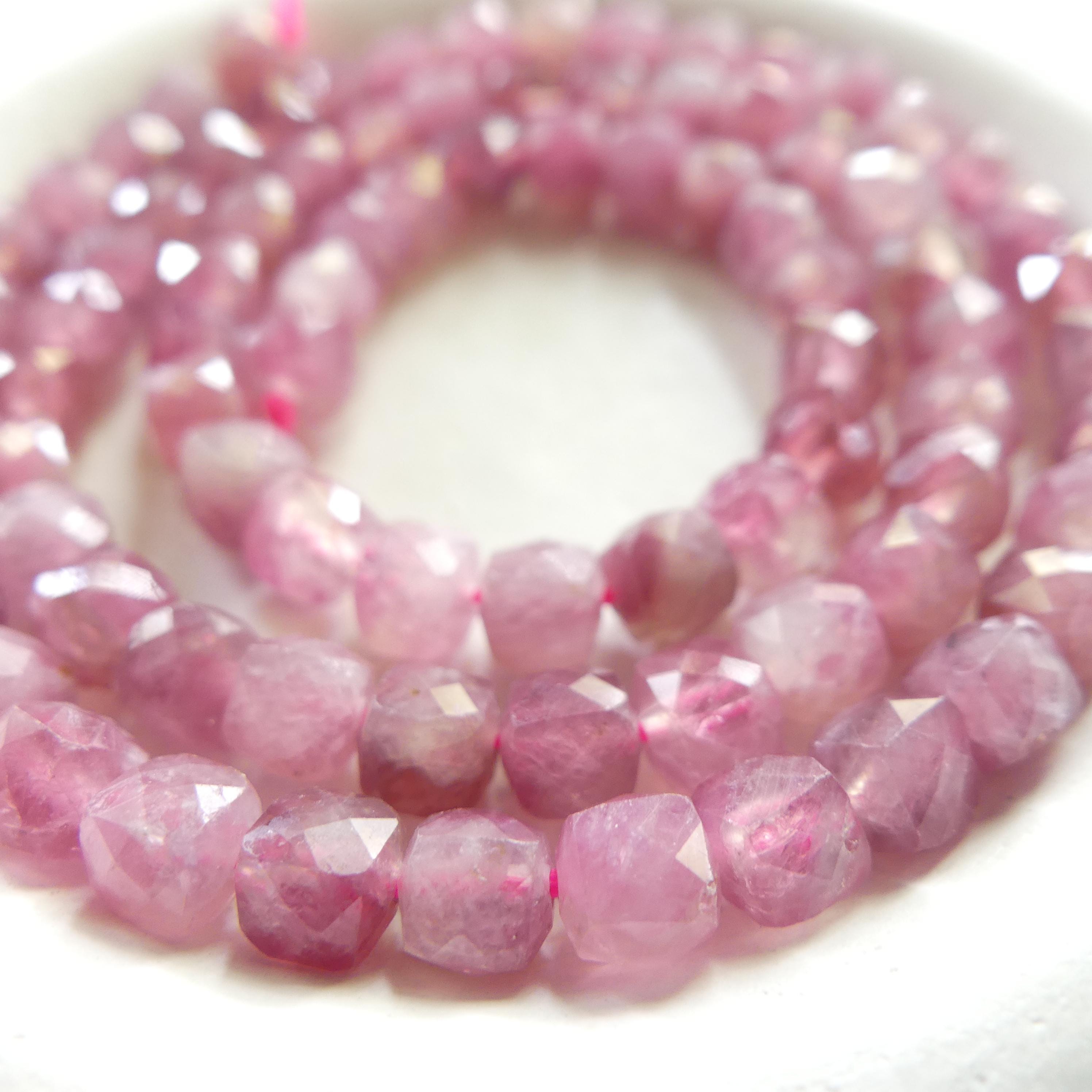4mm Pink Tourmaline Cube Beads 15" Sparkly Gemstone Beads Pink Crystal for Jewelry Making Beading Gift October Birthstone