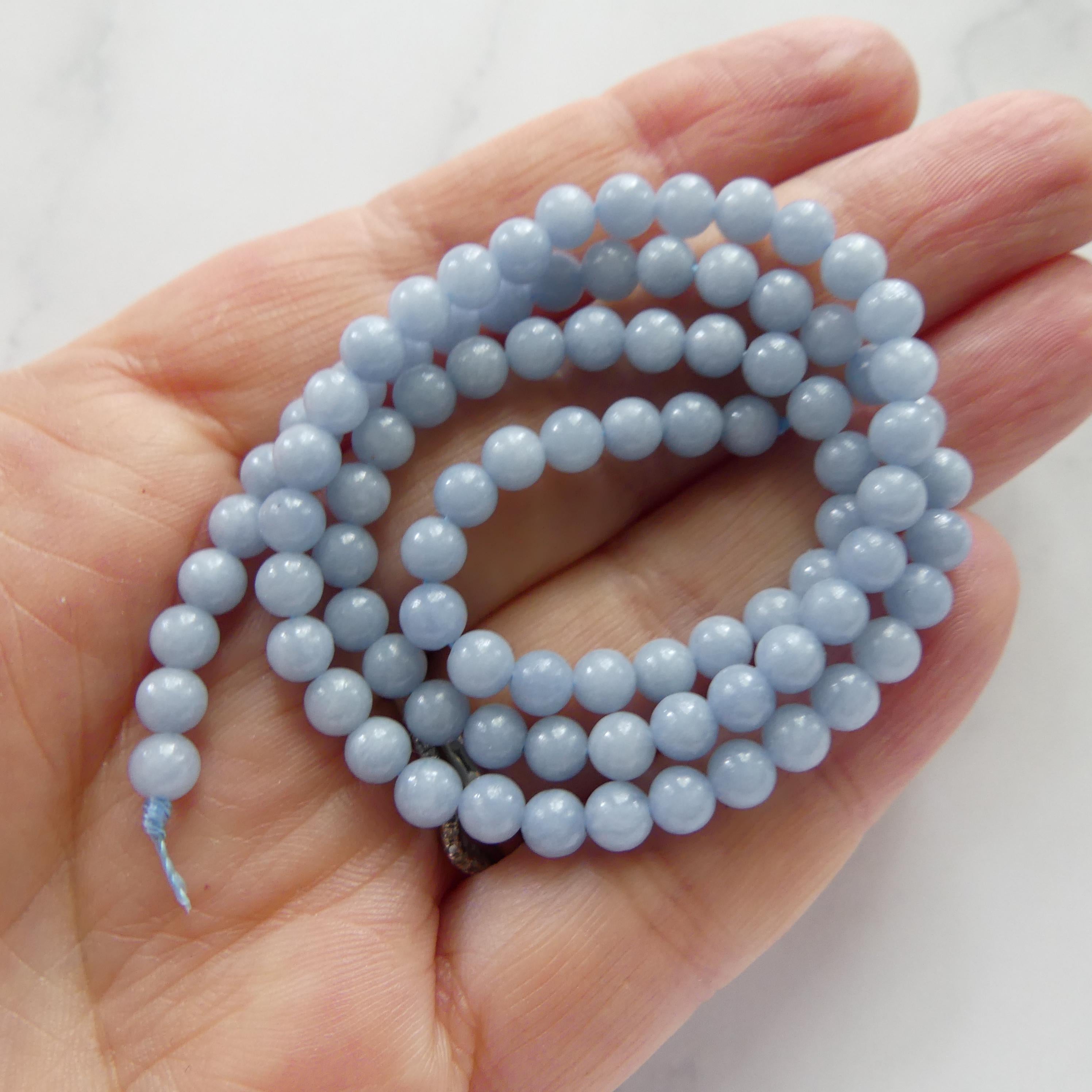 4mm Angelite Beads Smooth Pale Blue Gemstone Beads 15" Beading Crafter Gift DIY Jewelry Making Beads Baby Blue Crystal Beads