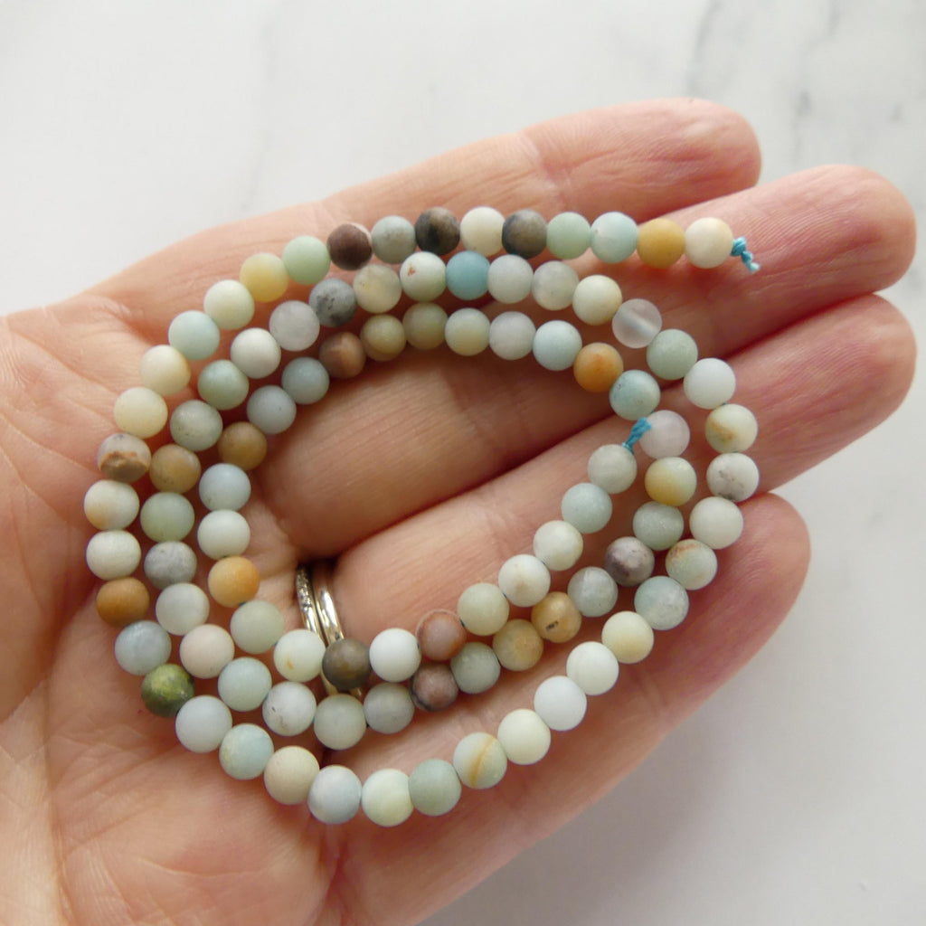 4mm Amazonite Beads Matte Smooth Beads 15" Multi Color amazonite Genuine Gemstone Beads for Jewelry Making Beading Craft Gift Beads