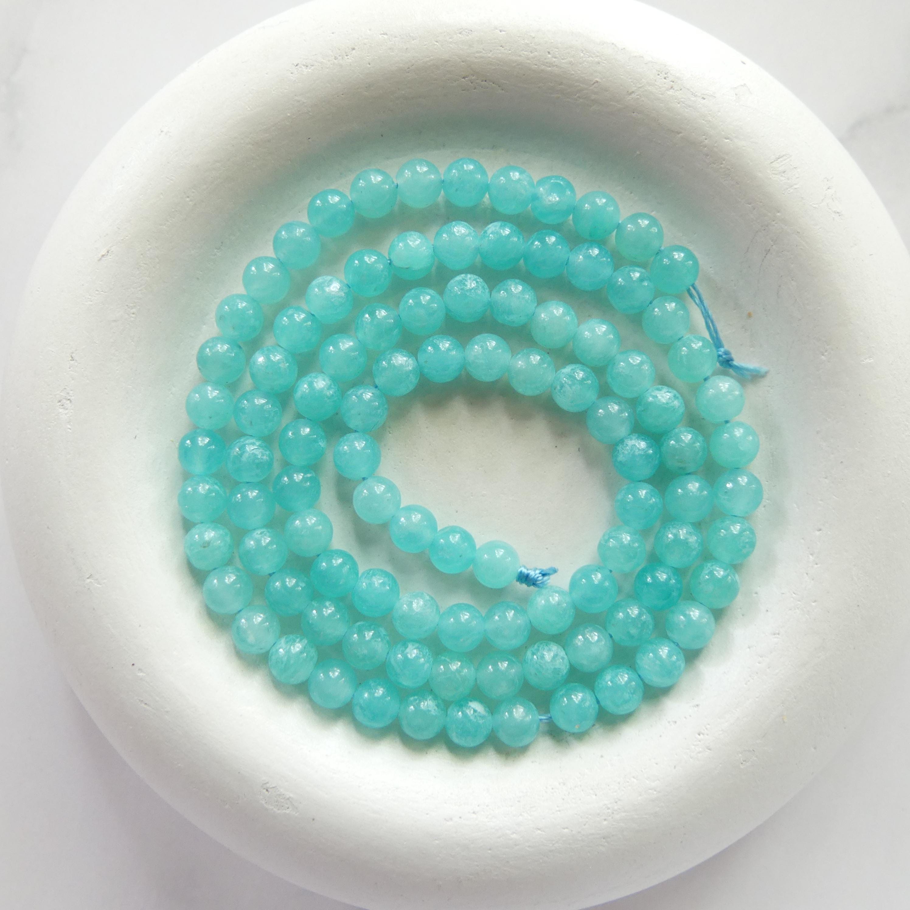 4mm AAA Peruvian Amazonite Beads Smooth 15" Bright Blue amazonite Genuine Gemstone Beads for Jewelry Making Beading Craft Gift Beads