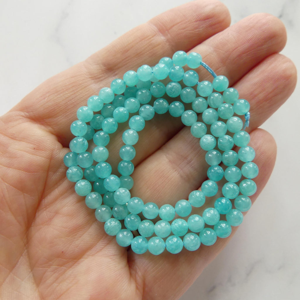 4mm AAA Peruvian Amazonite Beads Smooth 15" Bright Blue amazonite Genuine Gemstone Beads for Jewelry Making Beading Craft Gift Beads