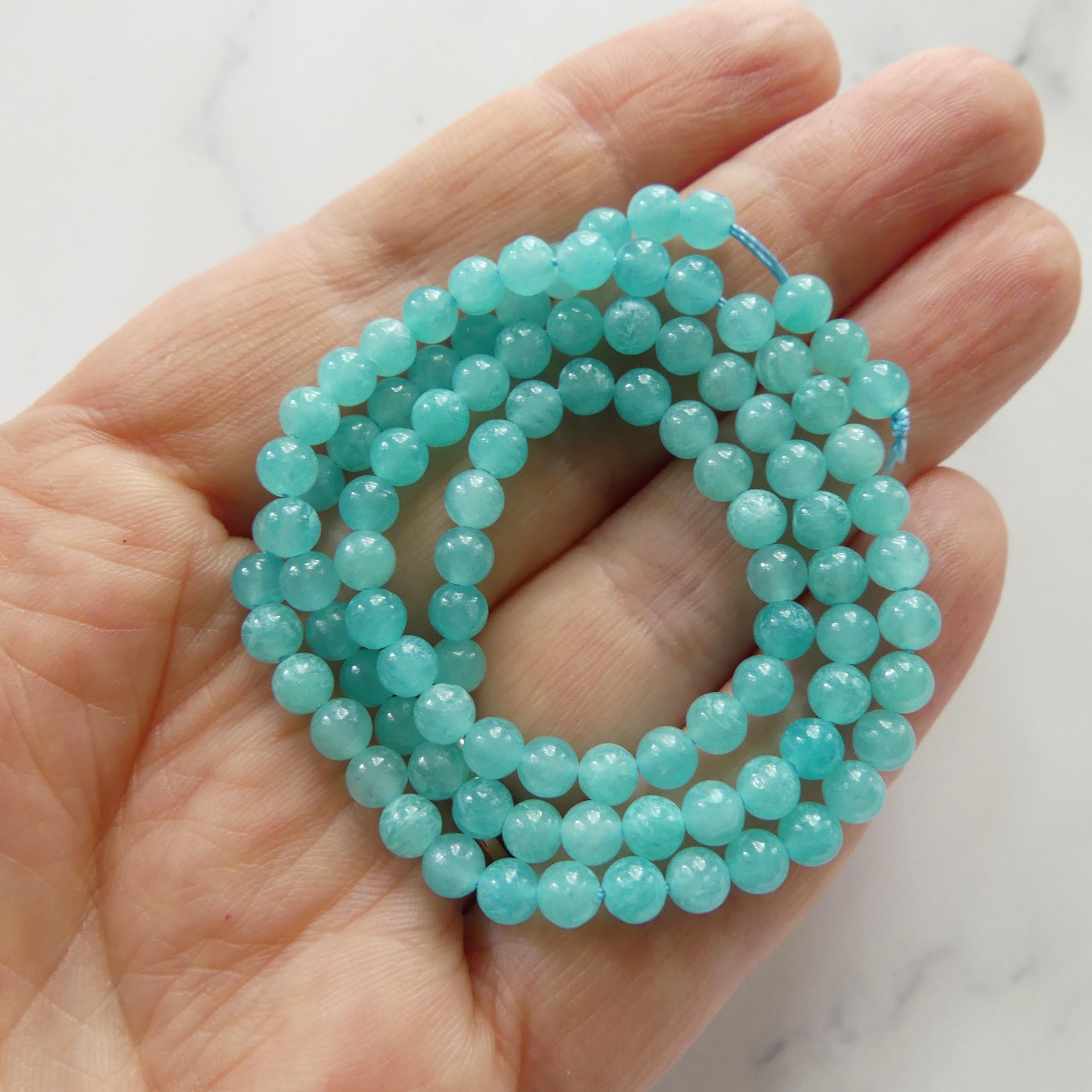 4mm AAA Peruvian Amazonite Beads Smooth 15" Bright Blue amazonite Genuine Gemstone Beads for Jewelry Making Beading Craft Gift Beads
