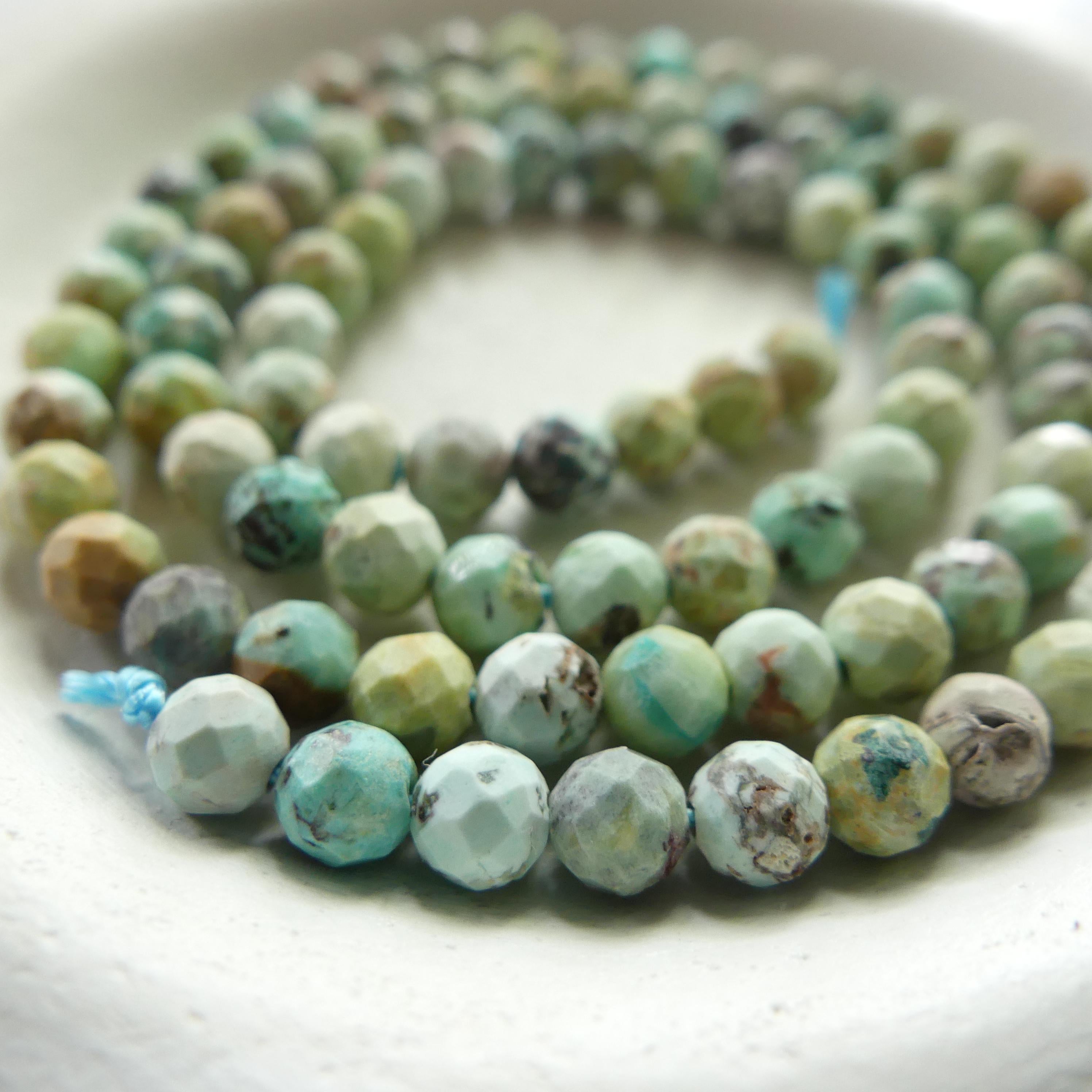 4mm Peruvian Turquoise Faceted Beads 15" Peru Turquoise Genuine Gemstone Beads Jewelry Making Beading Craft Gift Beads December Birthstone