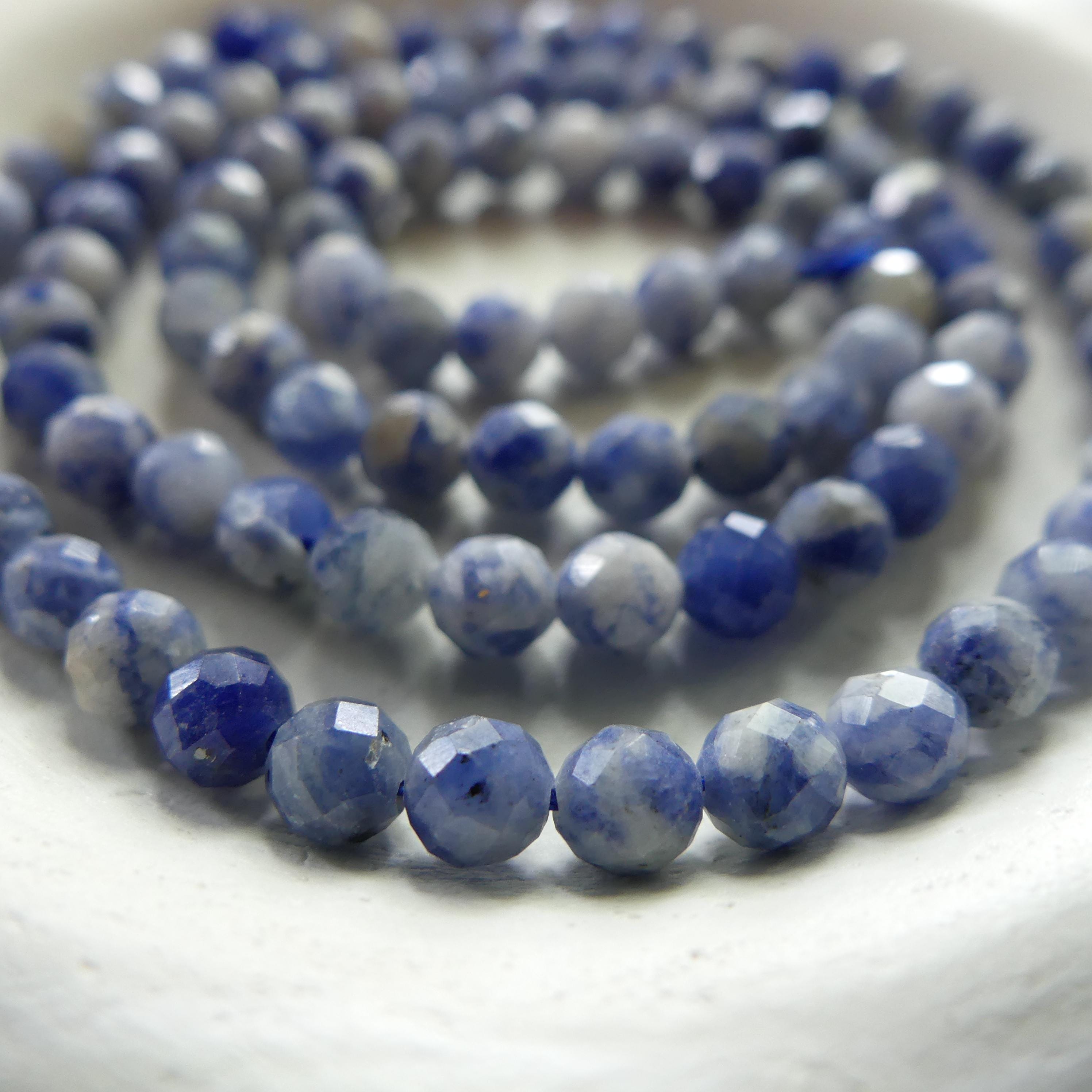 4mm Bolivian Sodalite Faceted Beads 15" Blue White Sodalite Genuine Gemstone Beads for Jewelry Making Beading Craft Gift Beads