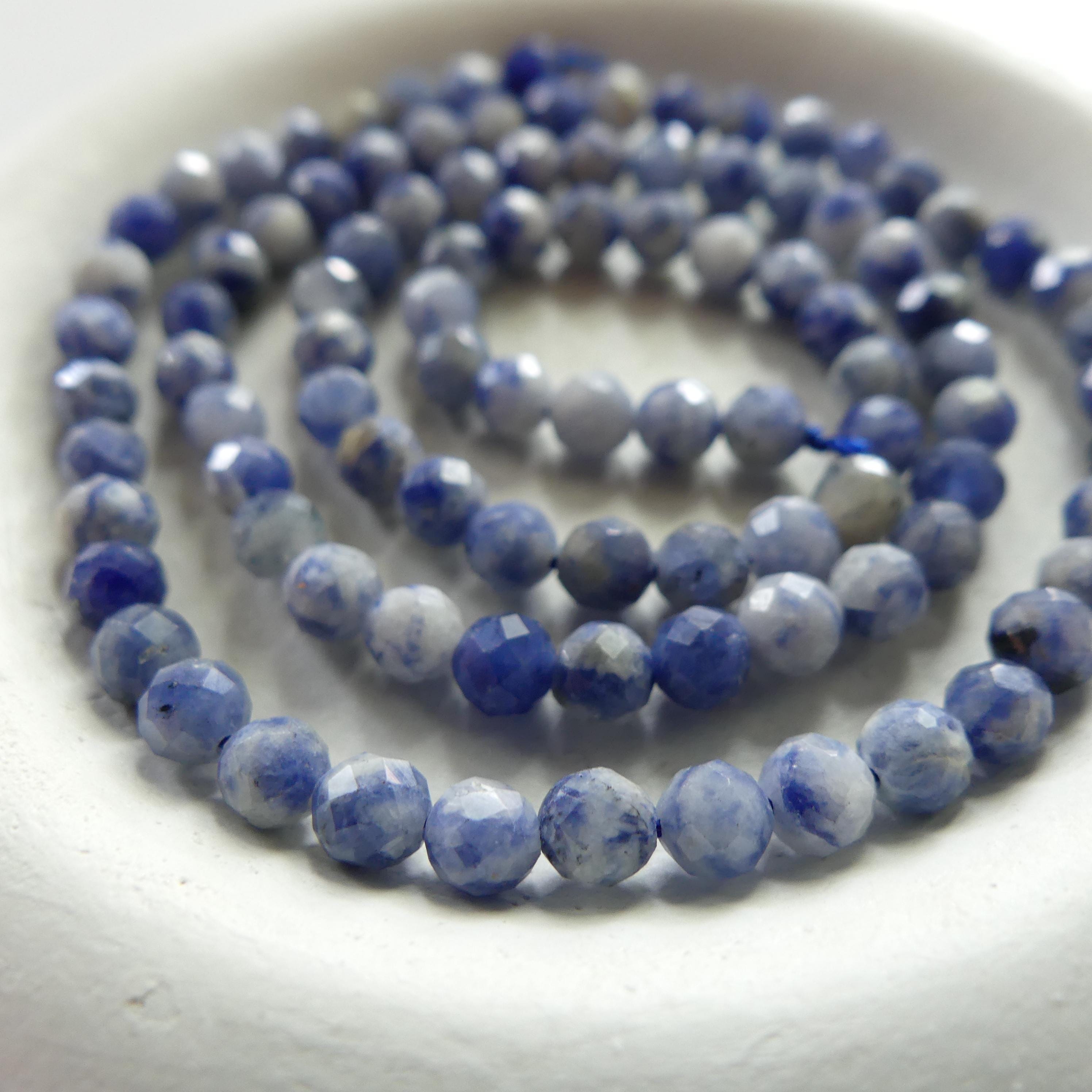 4mm Bolivian Sodalite Faceted Beads 15" Blue White Sodalite Genuine Gemstone Beads for Jewelry Making Beading Craft Gift Beads