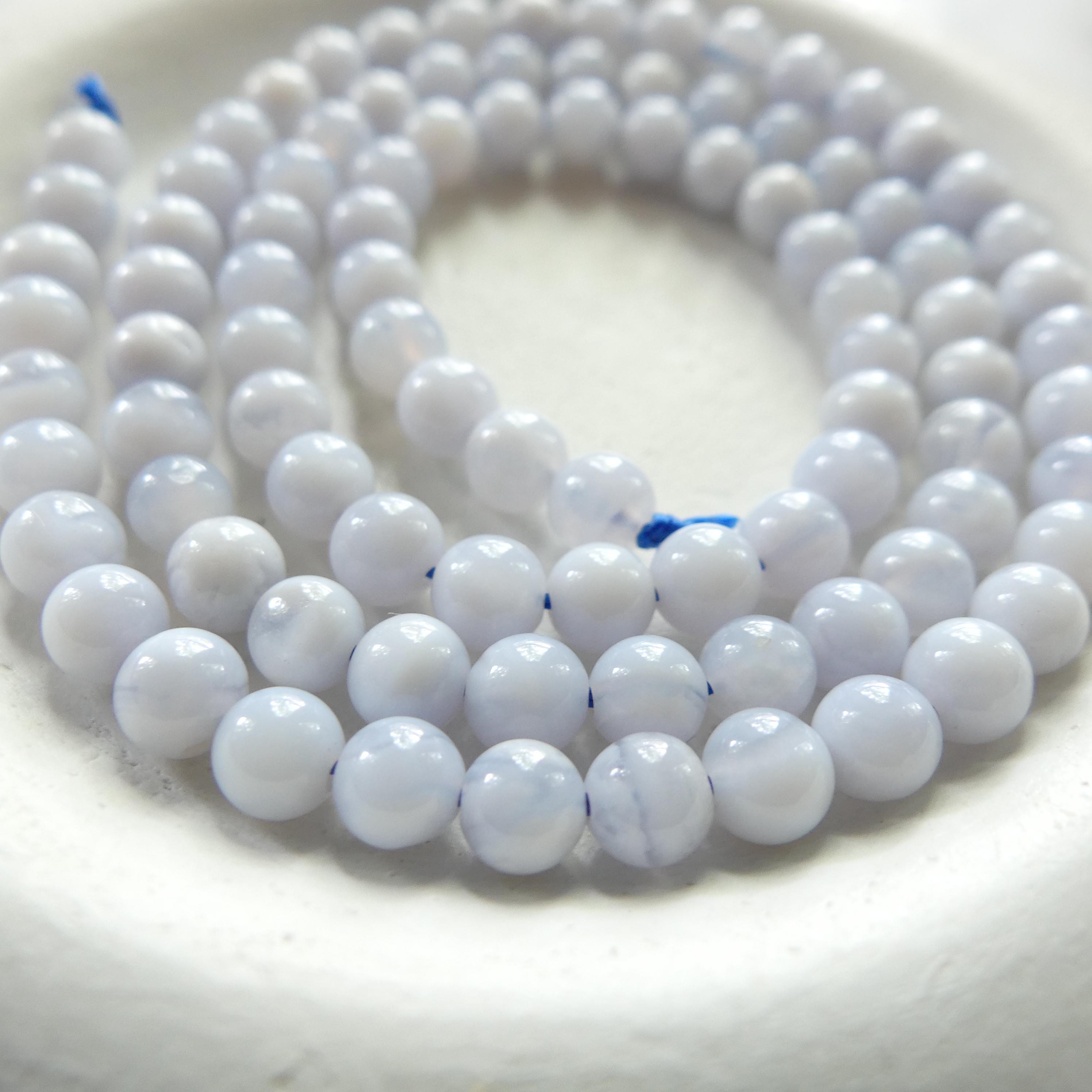 4mm Natural Blue Lace Agate Smooth Beads 15" Pale Blue Agate Genuine Gemstone Beads Crystal for Jewelry Making Beading Craft Gift
