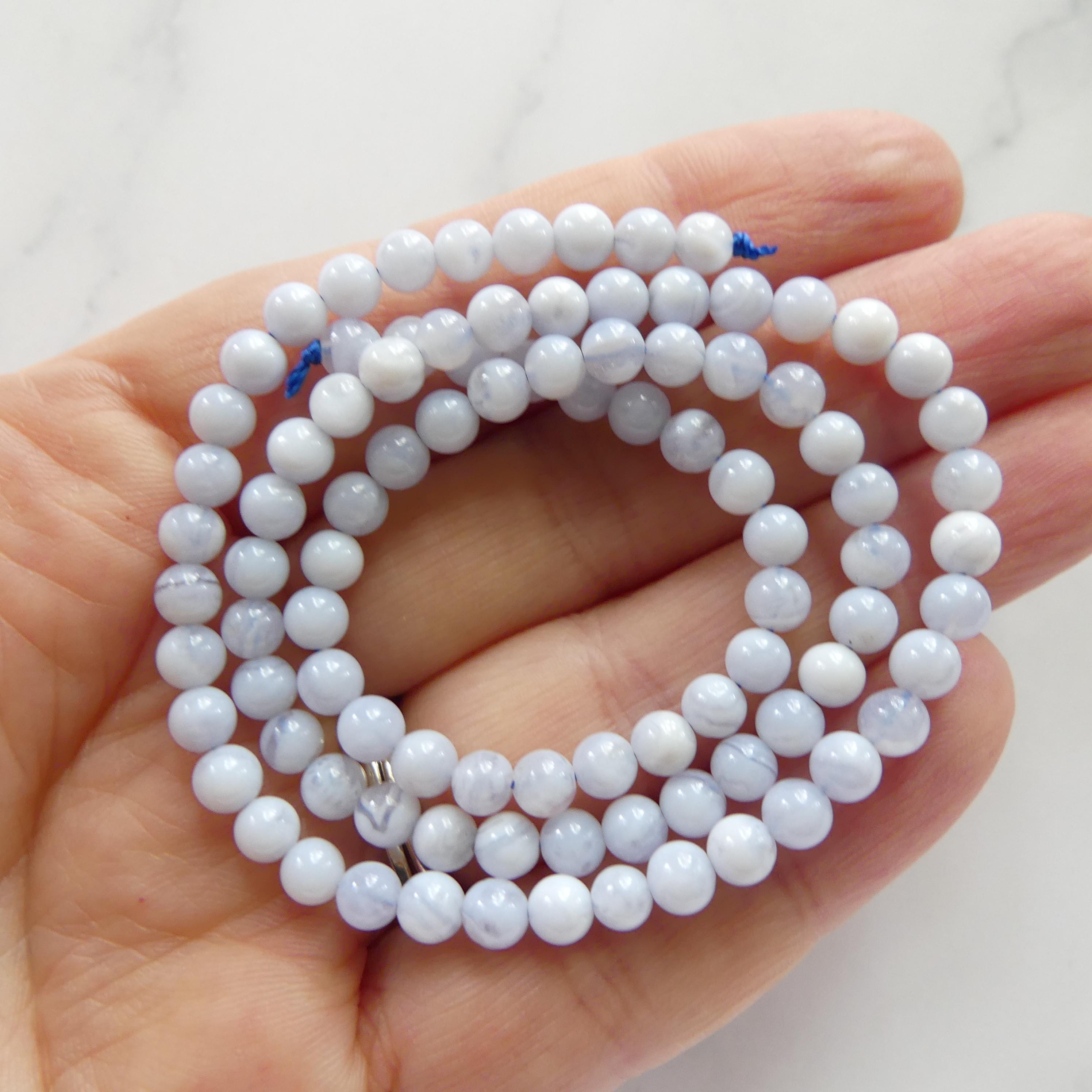 4mm Natural Blue Lace Agate Smooth Beads 15" Pale Blue Agate Genuine Gemstone Beads Crystal for Jewelry Making Beading Craft Gift