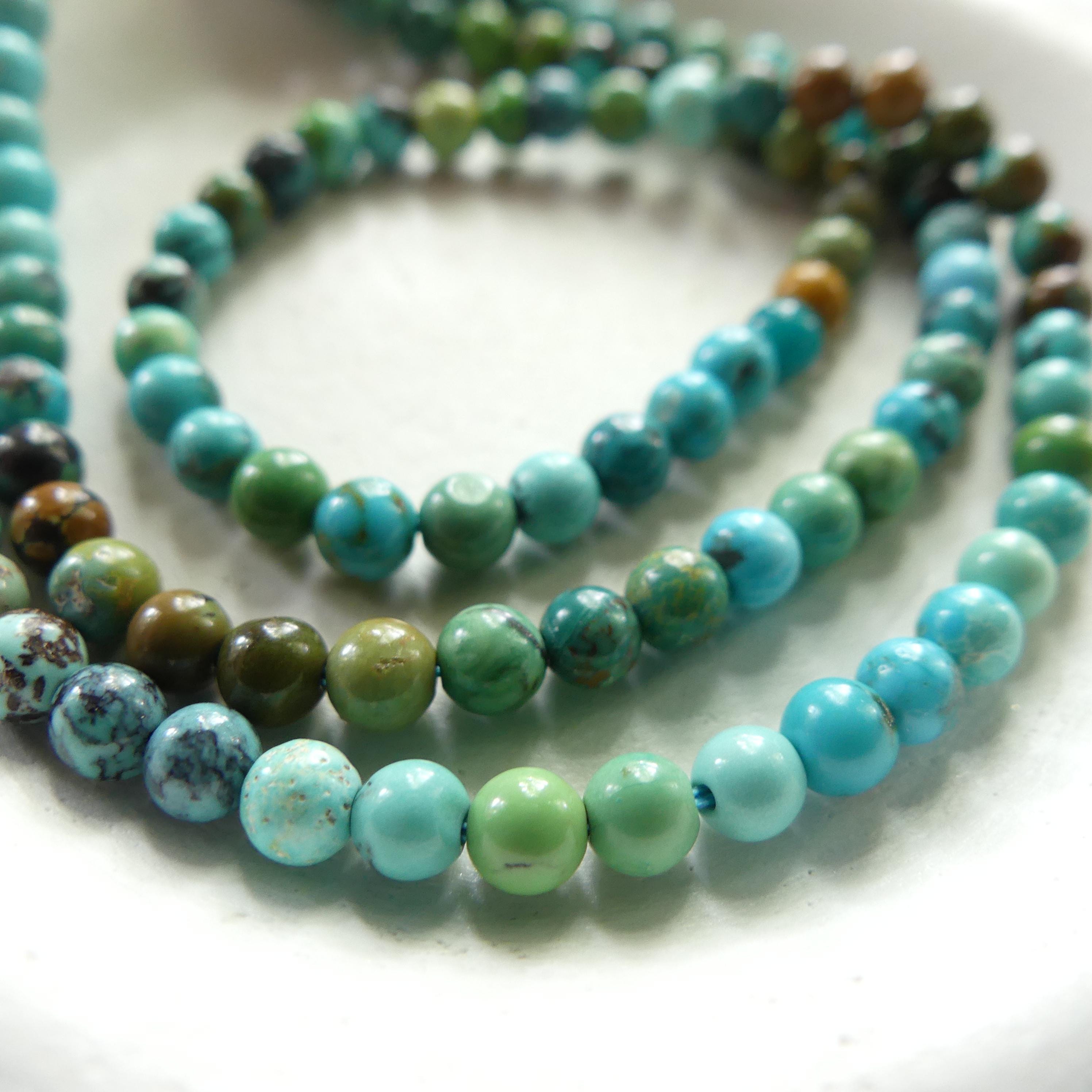 3mm Arizona Turquoise Smooth Beads 15" Blue Green Shaded Turquoise Genuine Gemstone Beads for Jewelry Making Beading Craft Gift Beads