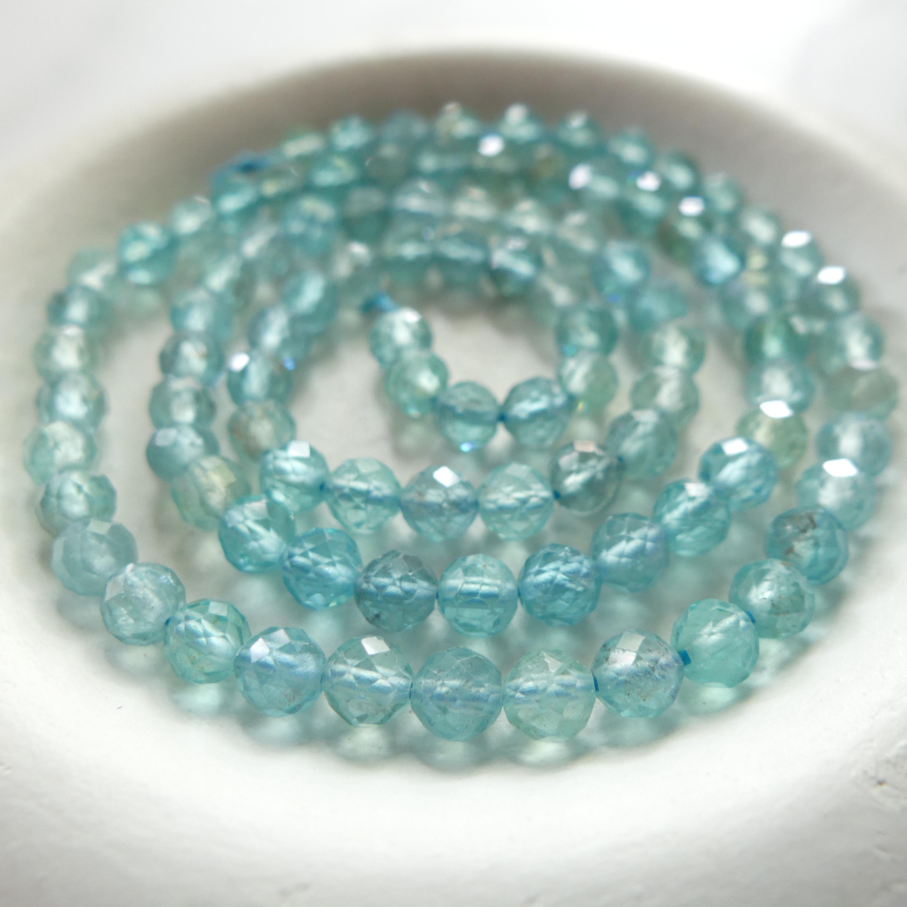 4mm Sky Blue Apatite Faceted Beads 15" Genuine Gemstone Beads for Jewelry Making Beading Craft Gift Beads