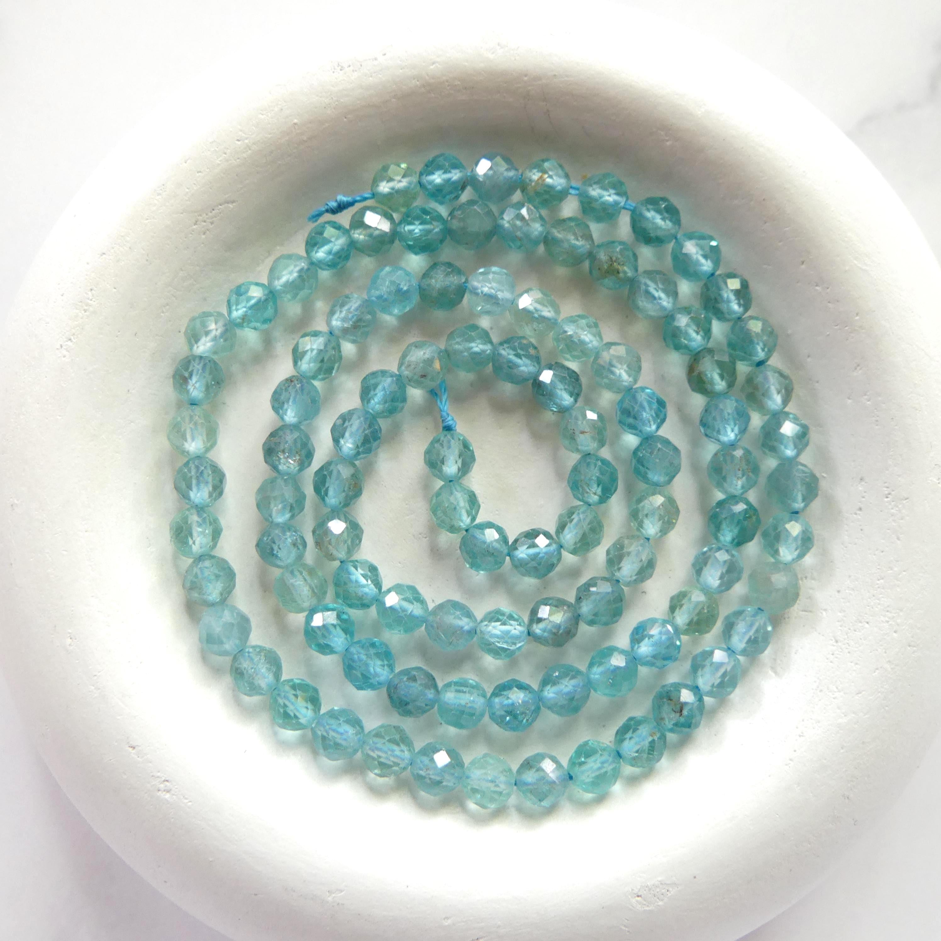 4mm Sky Blue Apatite Faceted Beads 15" Genuine Gemstone Beads for Jewelry Making Beading Craft Gift Beads