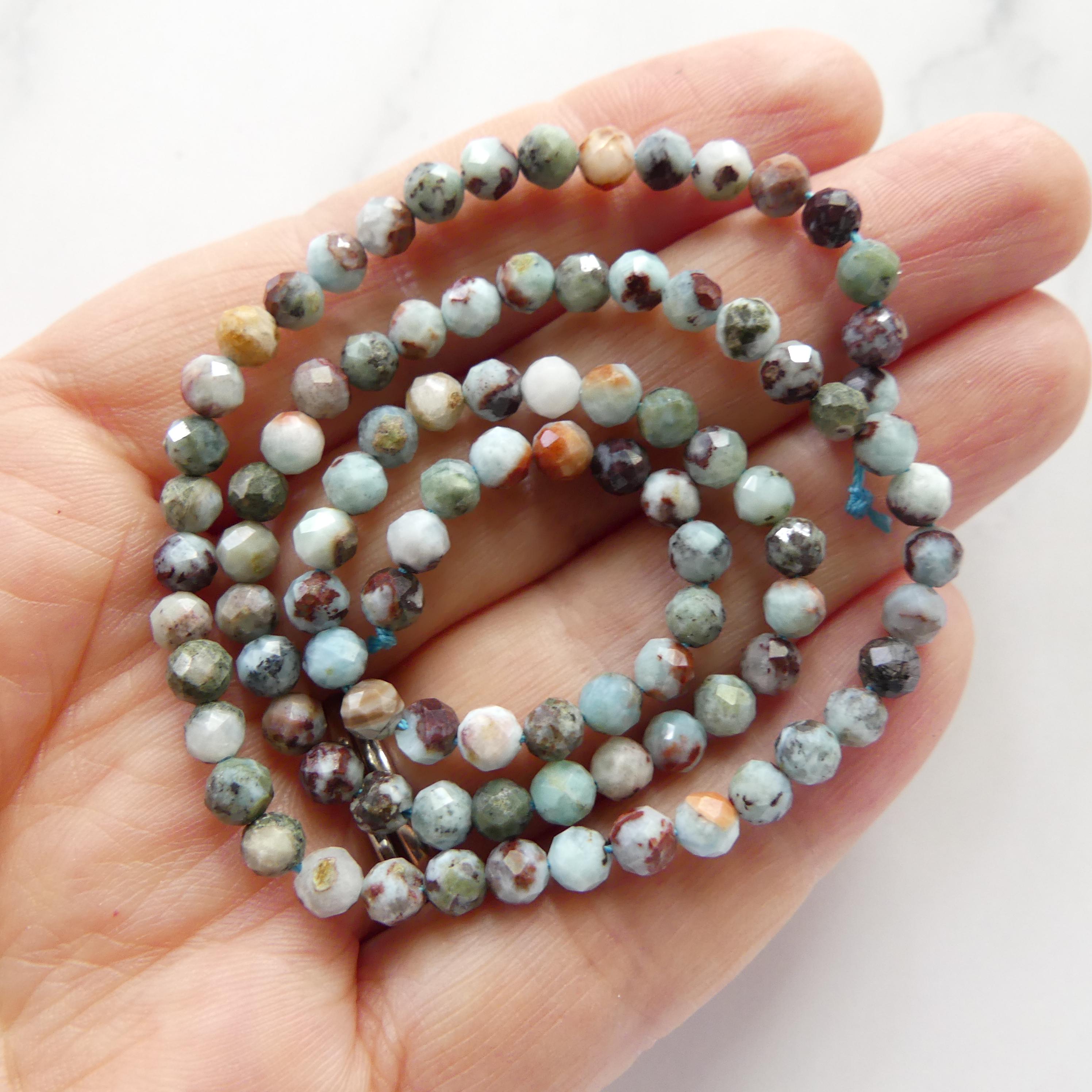 4mm Larimar Faceted Beads 15" 4mm Dominican Larimar Genuine Gemstone Beads for Jewelry Making Beading Craft Gift Beads