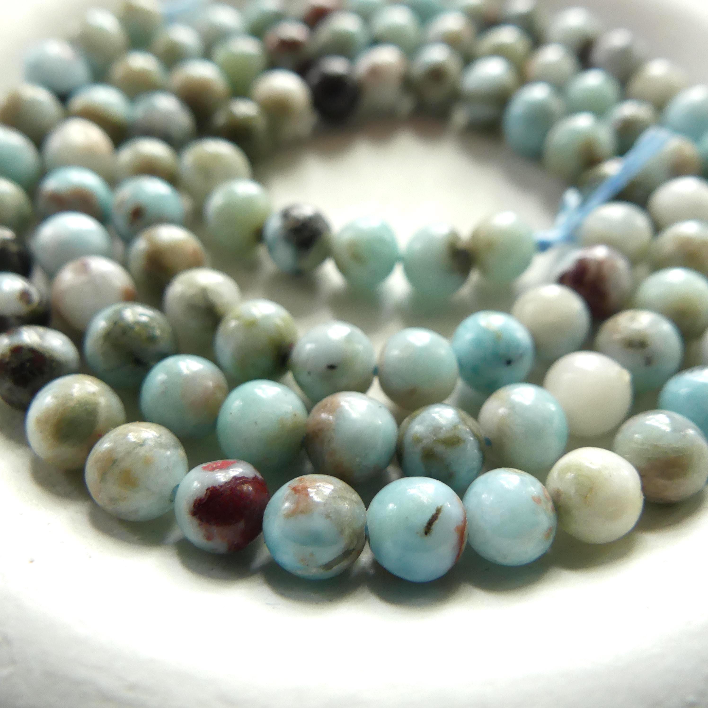 4mm 5mm Larimar Beads Smooth 15" 4mm Dominican Larimar Genuine Gemstone Beads for Jewelry Making Beading Craft Gift Beads