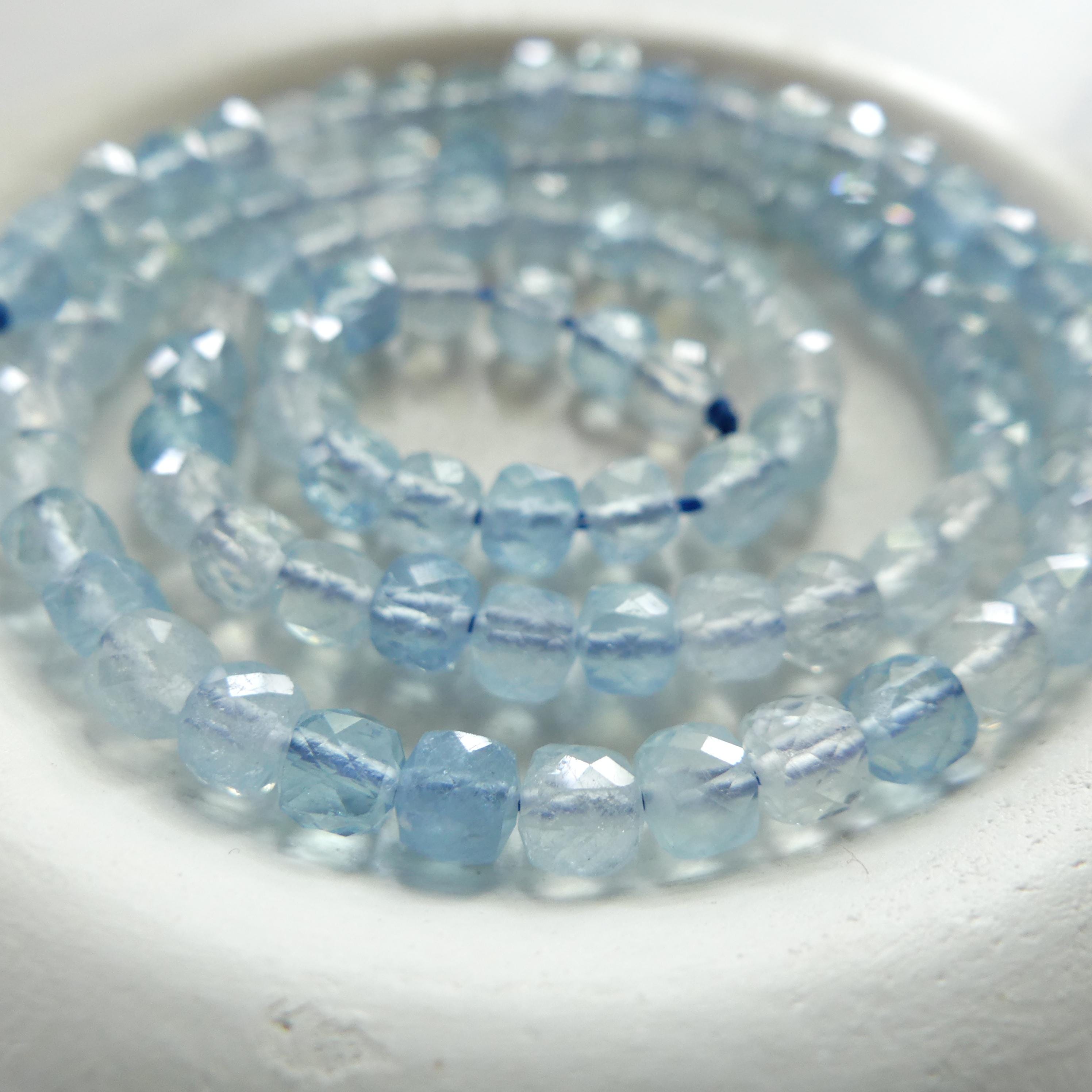 4mm AAA Aquamarine Cube Beads Faceted 15" Raw Genuine Aquamarine Gemstone Beads for Jewelry Making Beading Craft Gift Beads March Birthstone