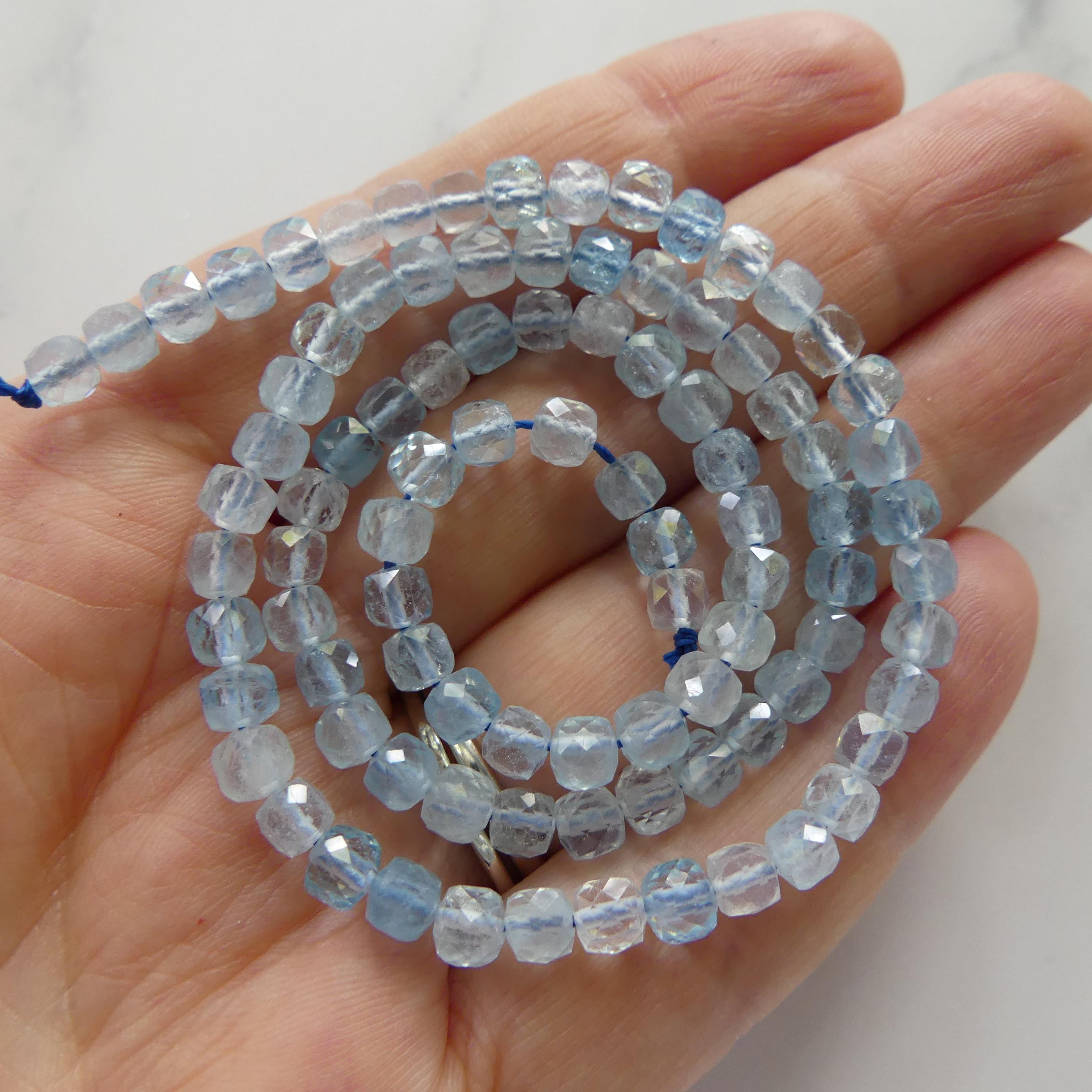 4mm AAA Aquamarine Cube Beads Faceted 15" Raw Genuine Aquamarine Gemstone Beads for Jewelry Making Beading Craft Gift Beads March Birthstone