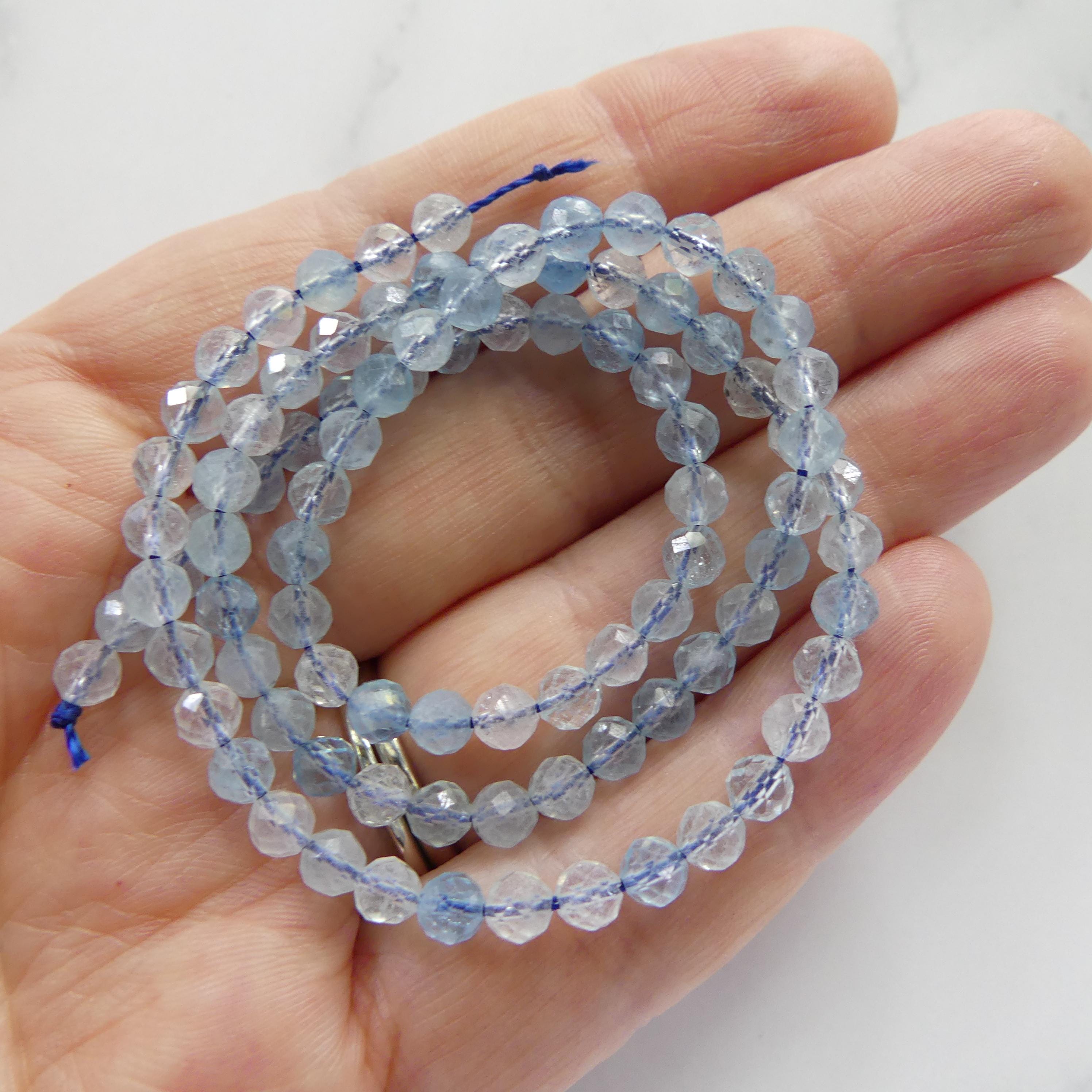 4mm AAA Aquamarine Beads Faceted 15" Raw Genuine Aquamarine Gemstone Beads for Jewelry Making Beading Craft Gift Beads March Birthstone