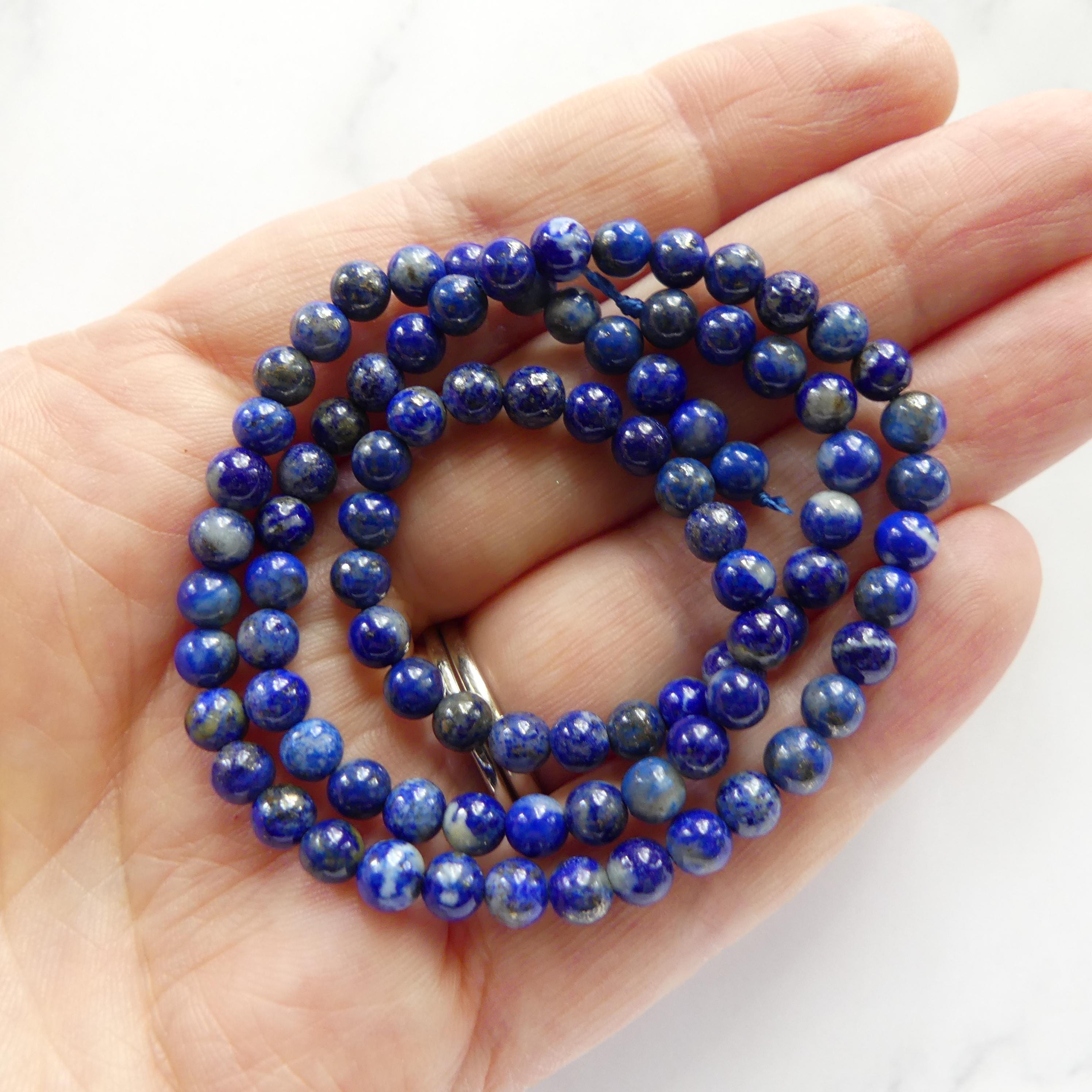 4mm Lapis Lazuli Beads Smooth 15" Blue Lapis Gemstone Beads for Jewelry Making Beading Craft Gift Beads DIY Jewelry Making