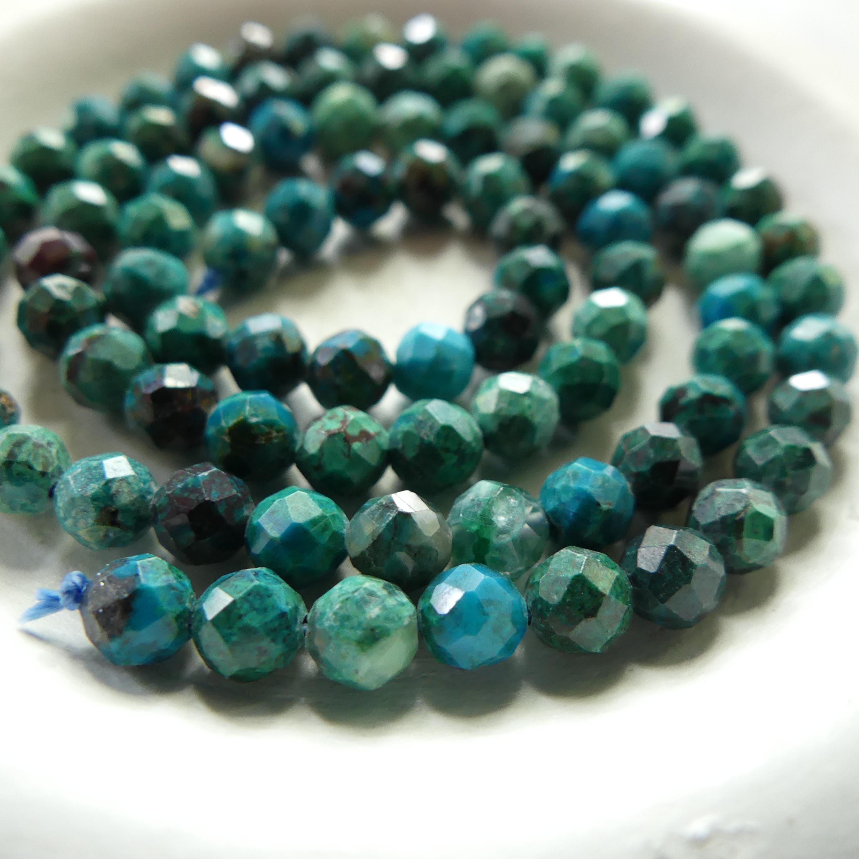 4mm Rare Malacholla Beads Faceted 15" Malachite Bead Chrysocolla Gemstone Beads for Jewelry Making Beading Gift Crafter