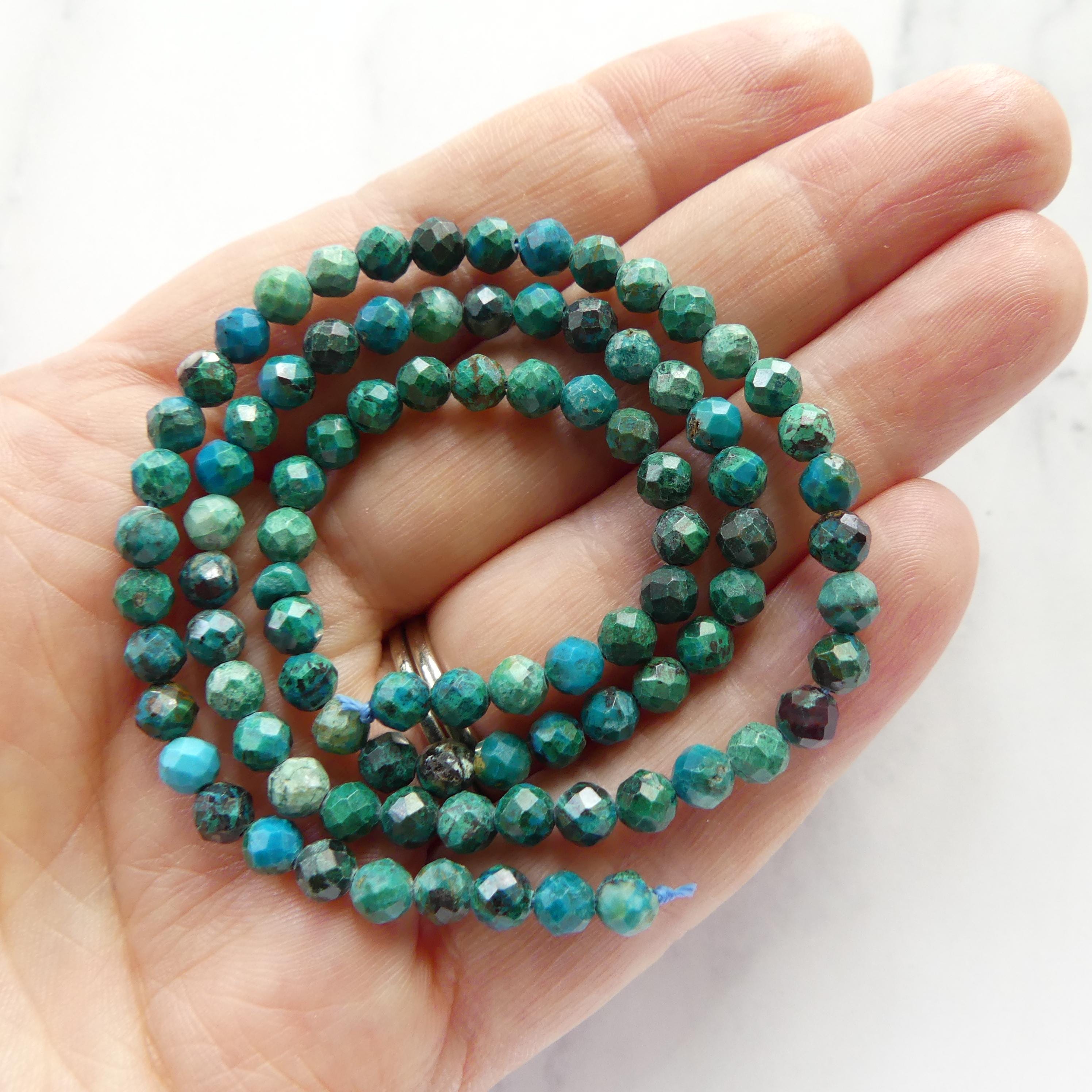 4mm Rare Malacholla Beads Faceted 15" Malachite Bead Chrysocolla Gemstone Beads for Jewelry Making Beading Gift Crafter