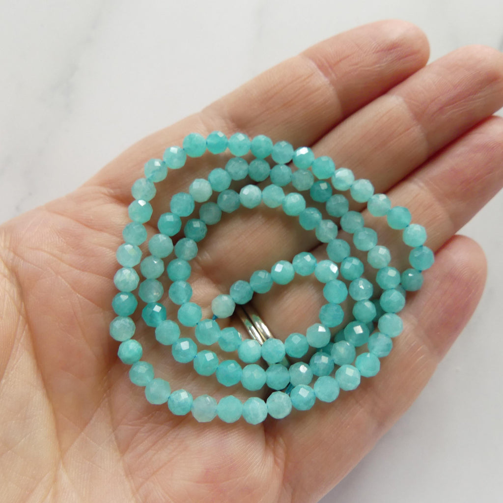 4mm Peruvian Amazonite Faceted Beads 15" Bright Blue amazonite Genuine Gemstone Beads for Jewelry Making Beading Craft Gift Beads