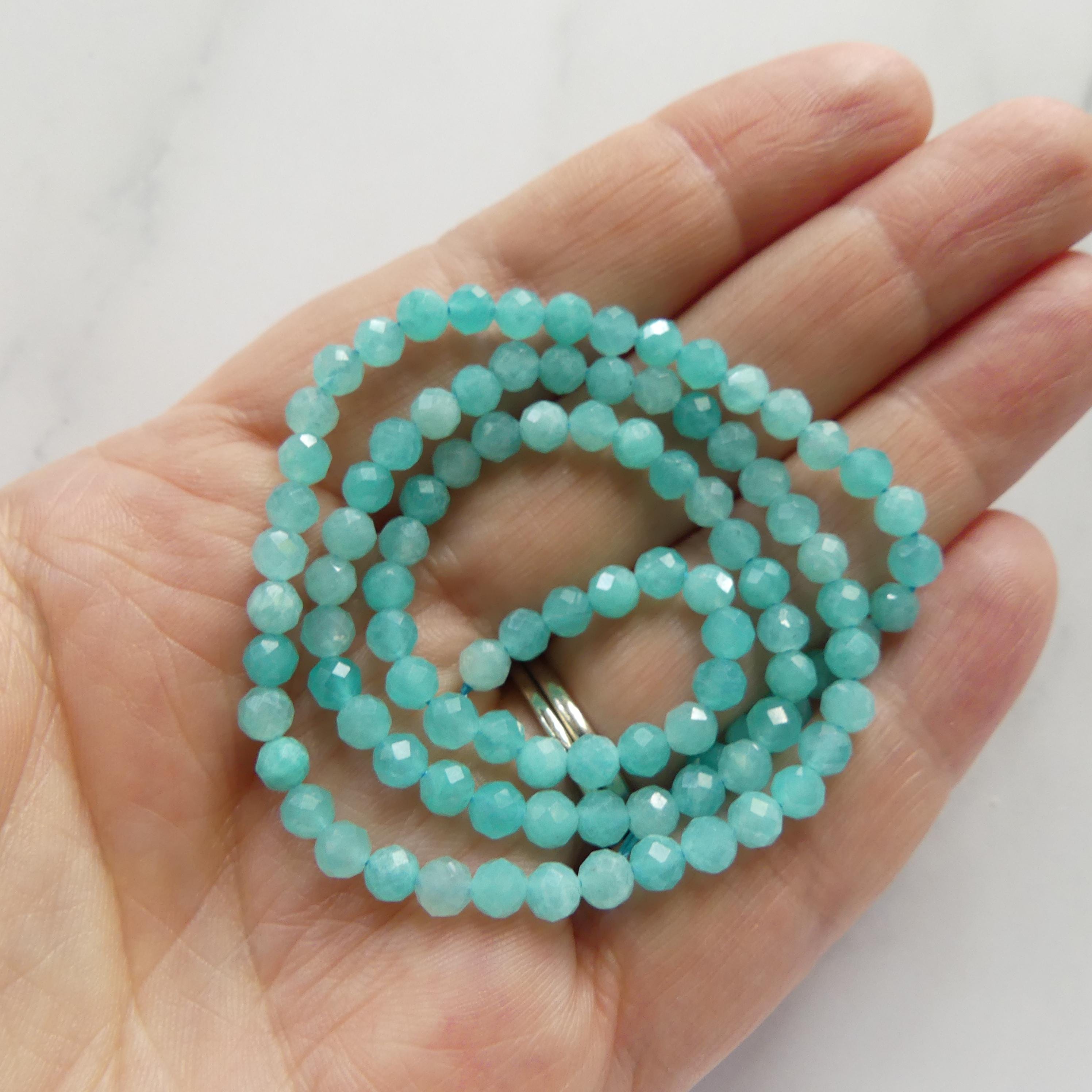 4mm Peruvian Amazonite Faceted Beads 15" Bright Blue amazonite Genuine Gemstone Beads for Jewelry Making Beading Craft Gift Beads