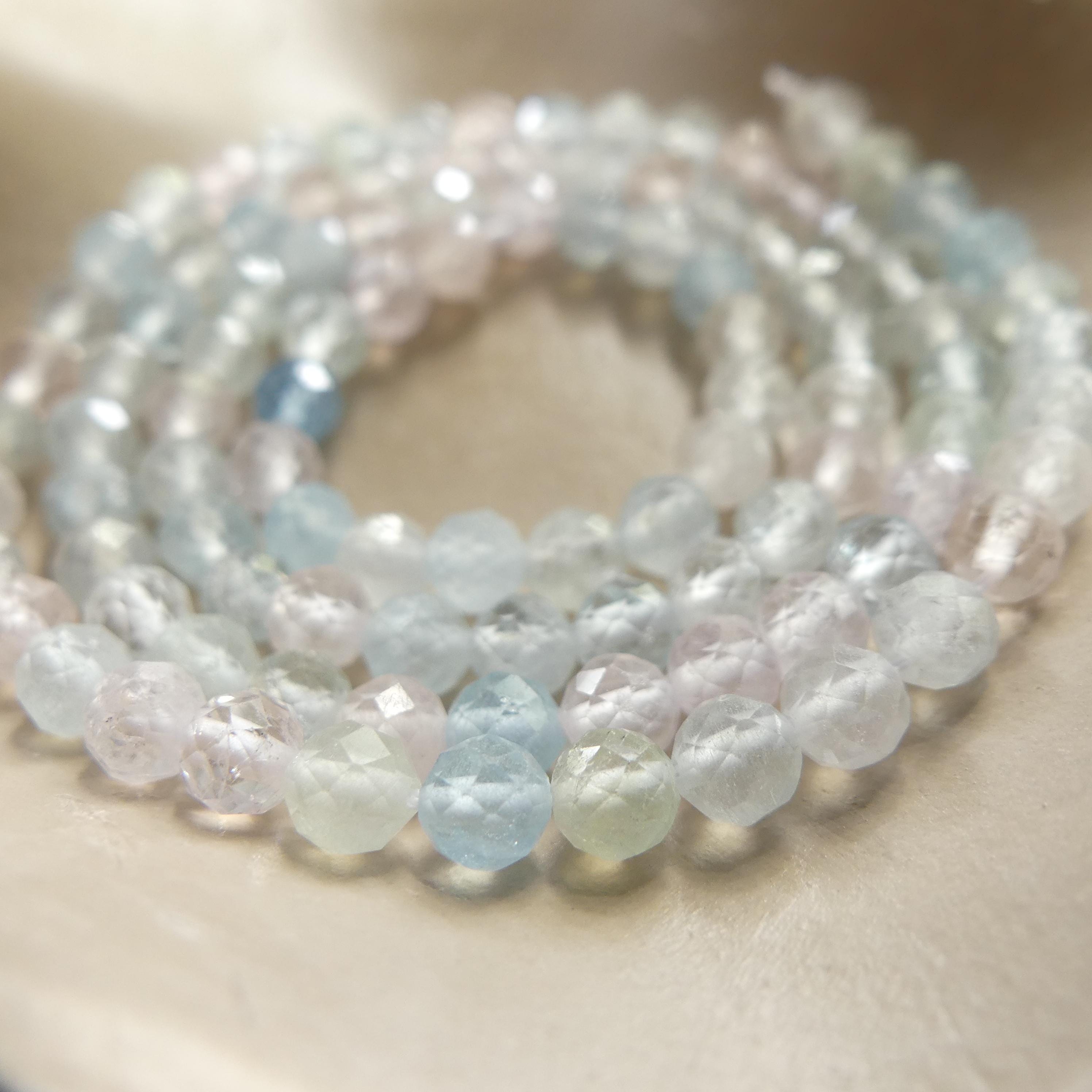 4mm AAA Multi Aquamarine Beads Faceted 15" Natural Genuine Pastel Gemstone Beads Jewelry Making Beading Craft Gift Beads March Birthstone